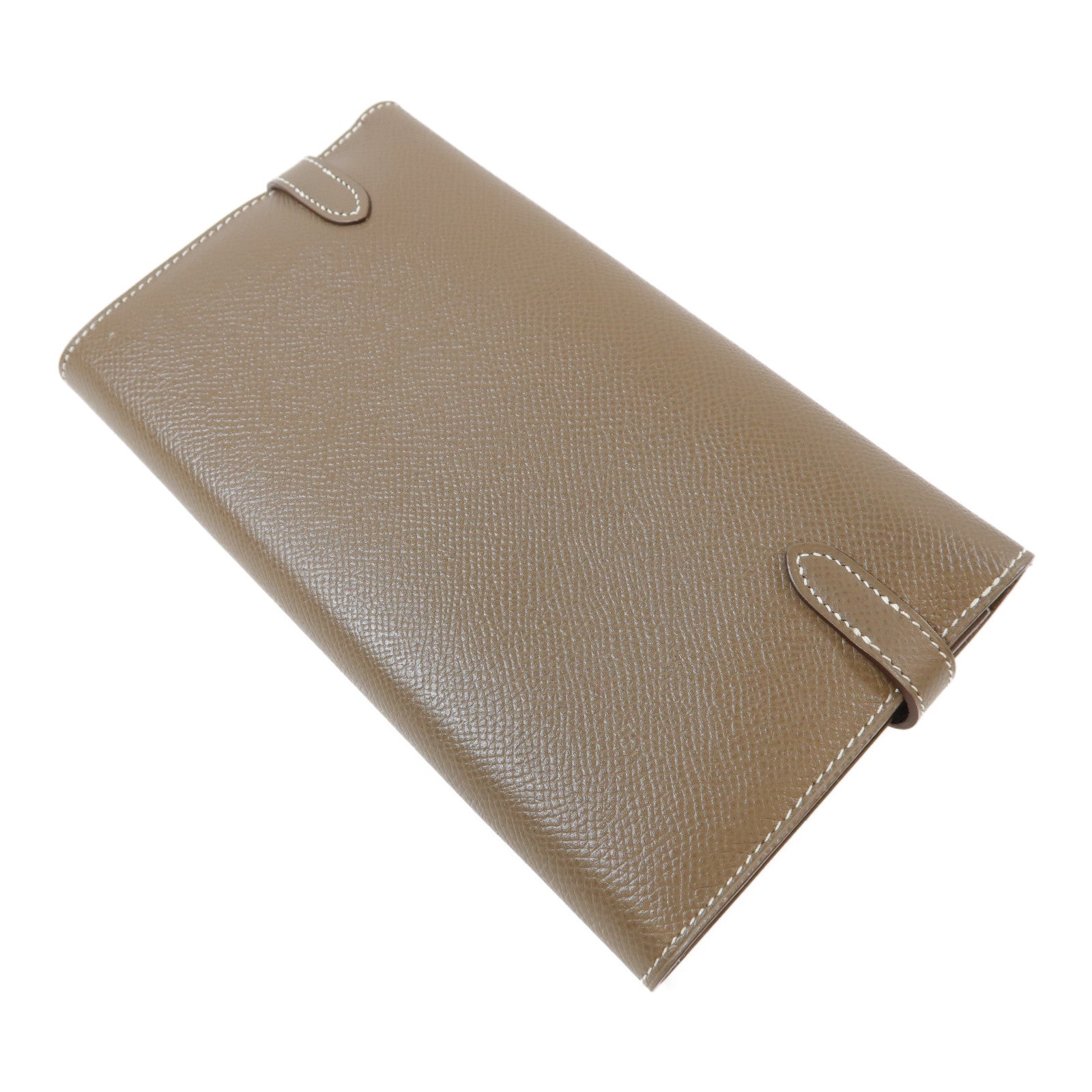 HERMES Epsom皮革Kelly Wallet銀扣長錢包Etoupe大象灰