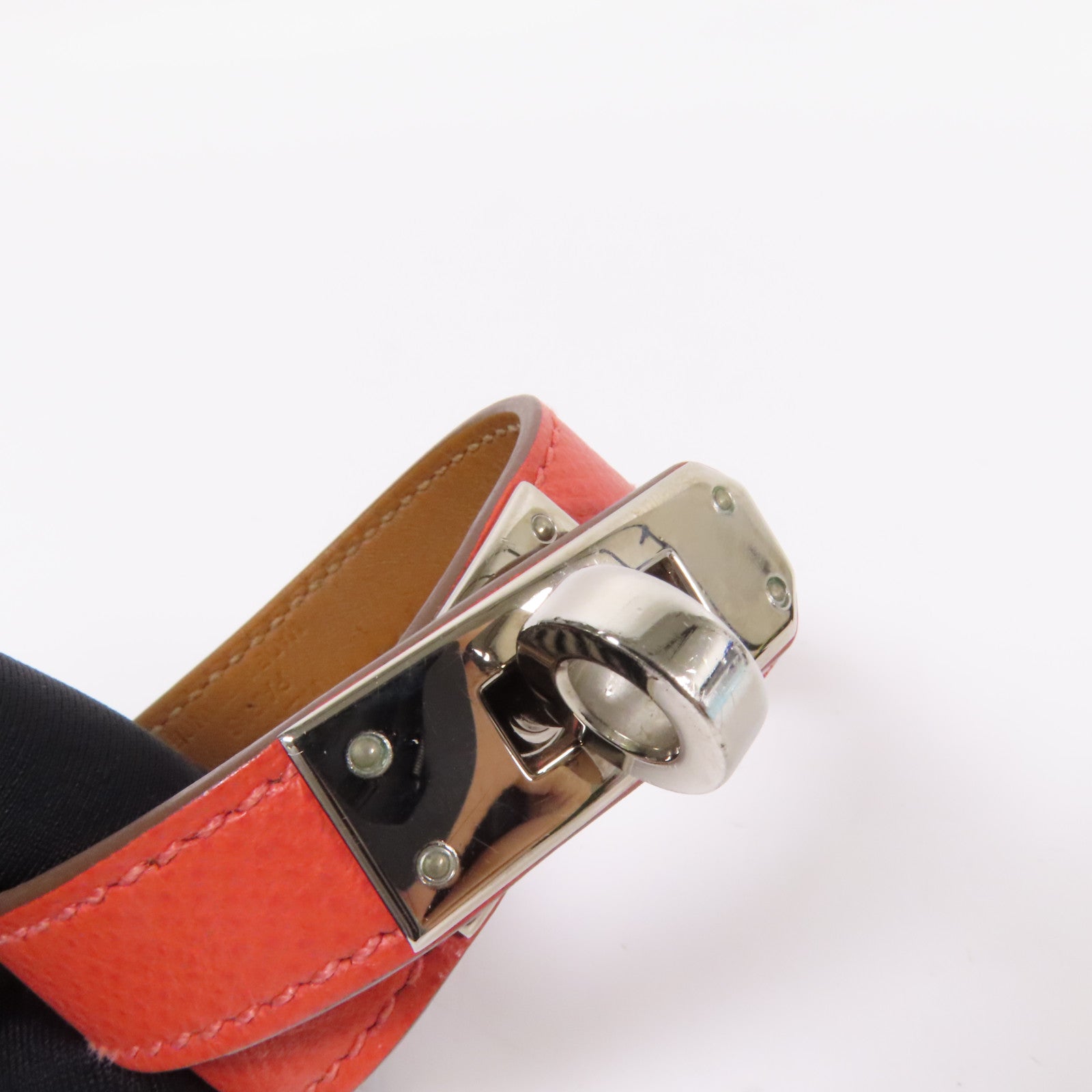 HERMES Epsom皮革Kelly Double Tour銀扣手鏈Pink