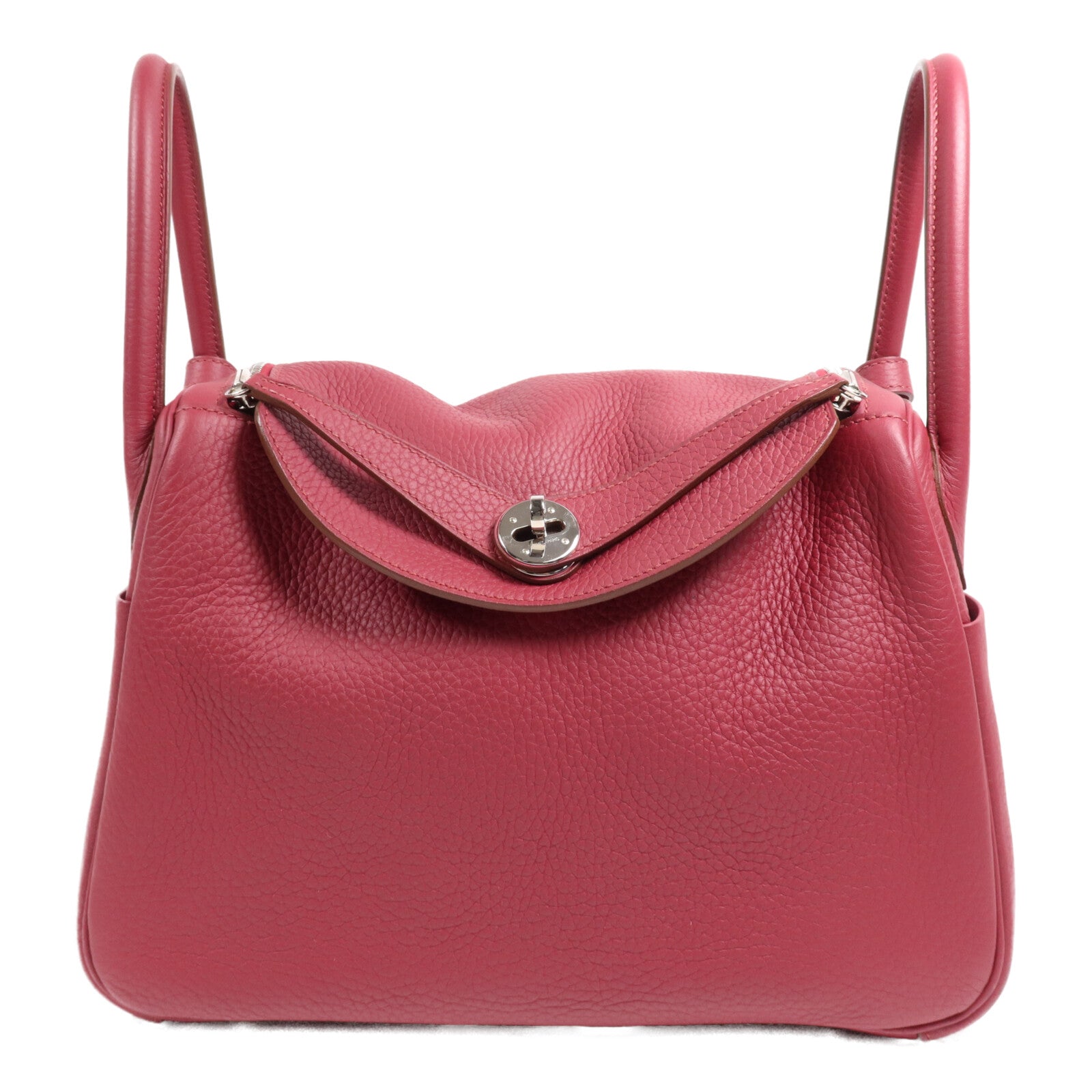 HERMES Clemence皮革Lindy 30銀扣手挽肩背兩用袋Rouge Grenade
