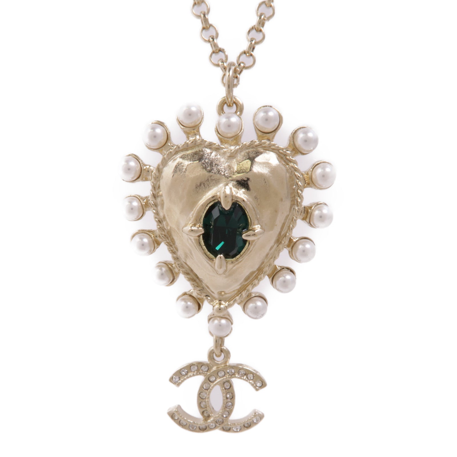 CHANEL CC Necklace Metal Gold Green White