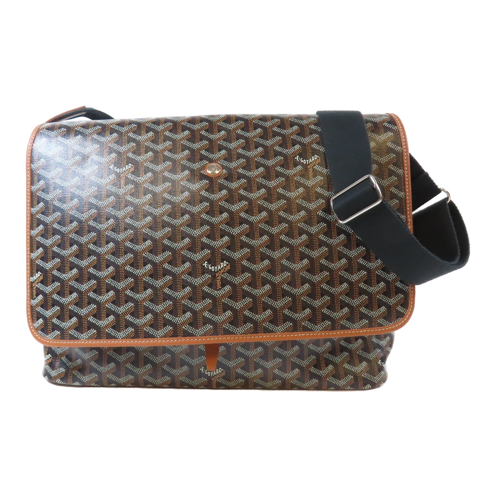 GOYARD 塗層帆布Capetien Messenger Bag銀扣肩背袋黑色/啡色