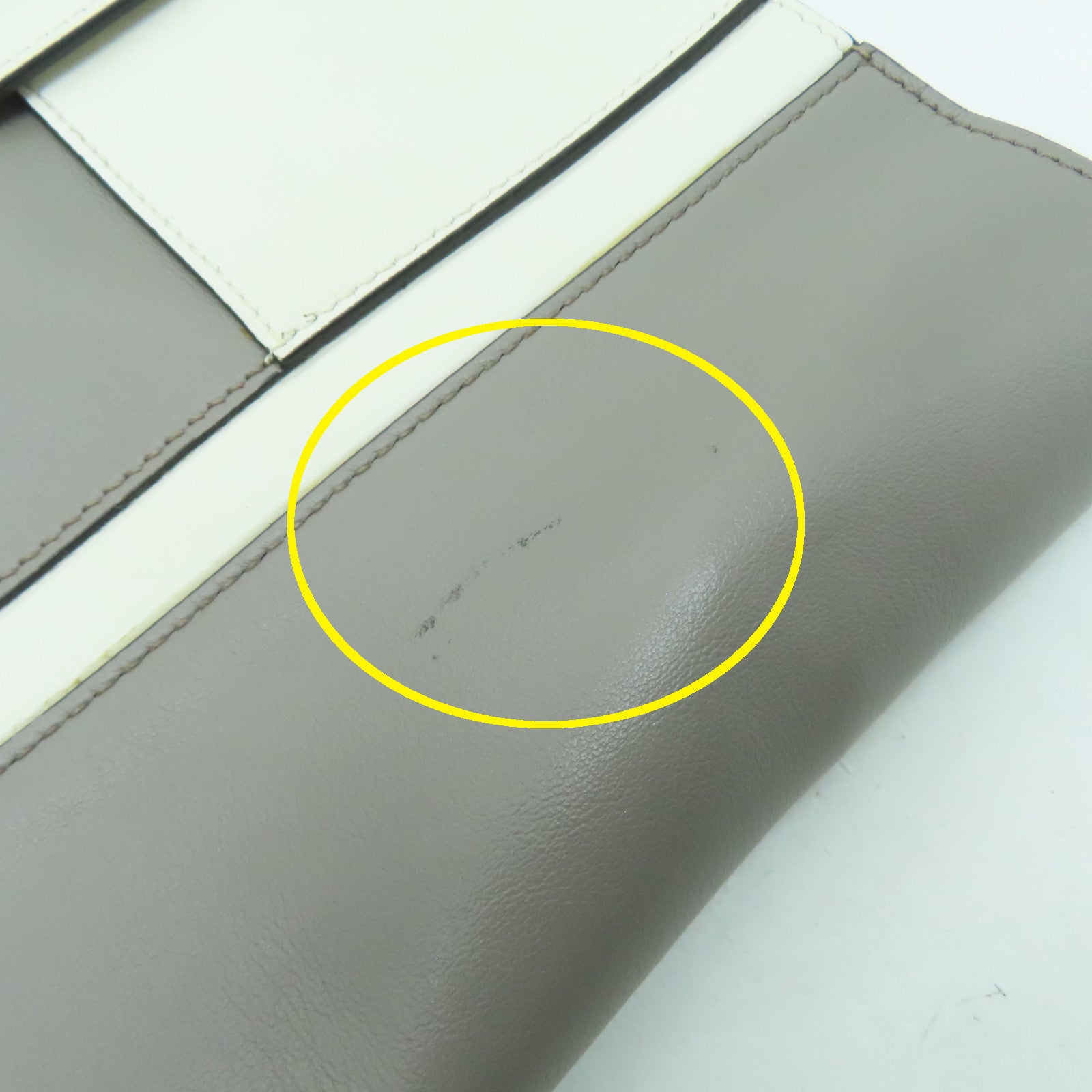 PRADA 牛皮皮革Tote Bag銀扣手挽肩背兩用袋灰色/白色