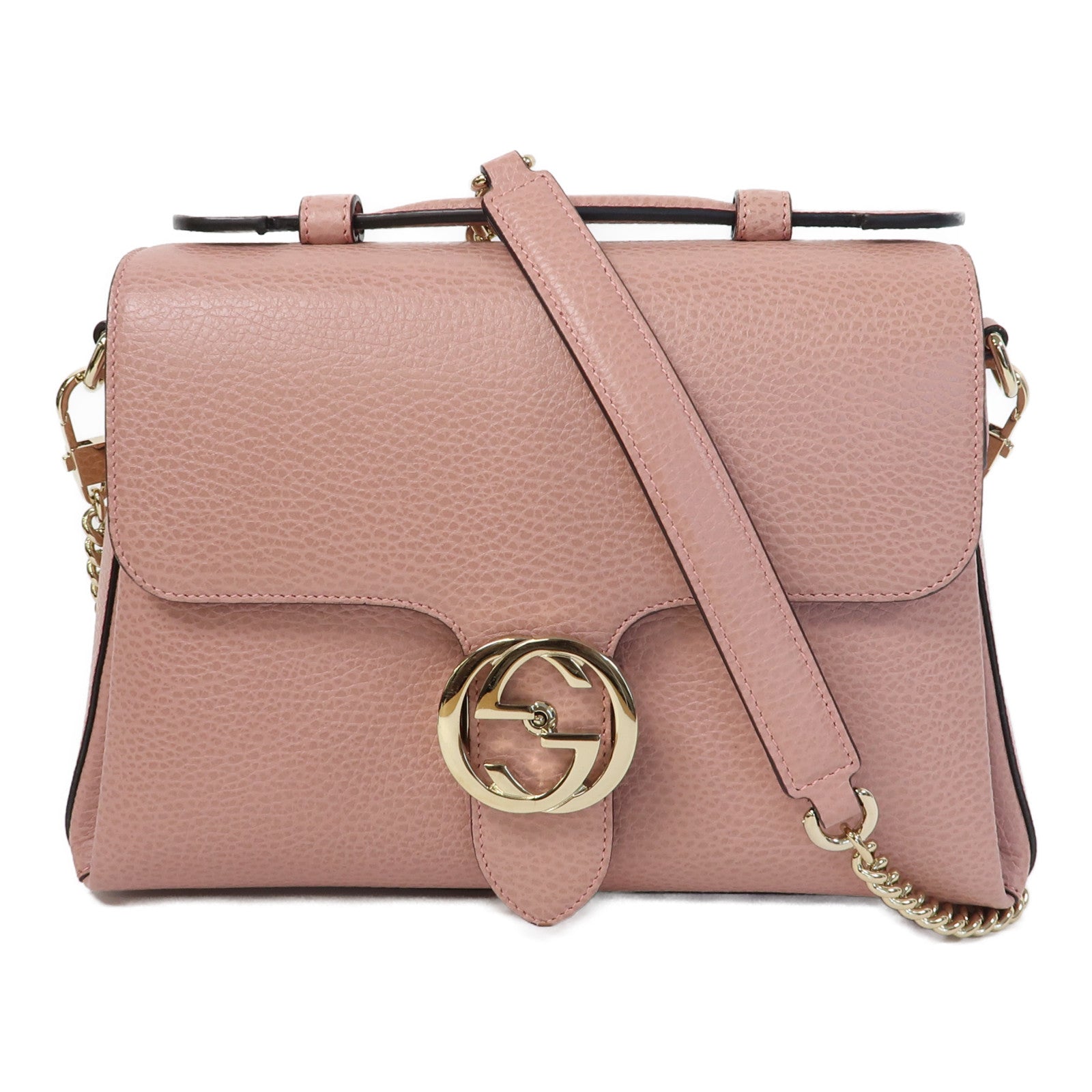GUCCI 【激減優惠】牛皮皮革Chain Shoulder Bag金扣鏈帶肩背袋粉紅色