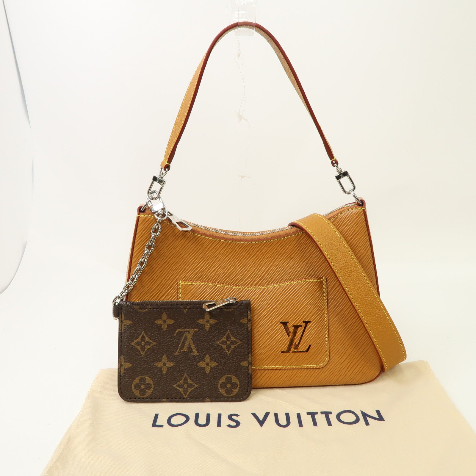 LOUIS VUITTON Epi Marelle銀扣手挽肩背兩用袋棕色