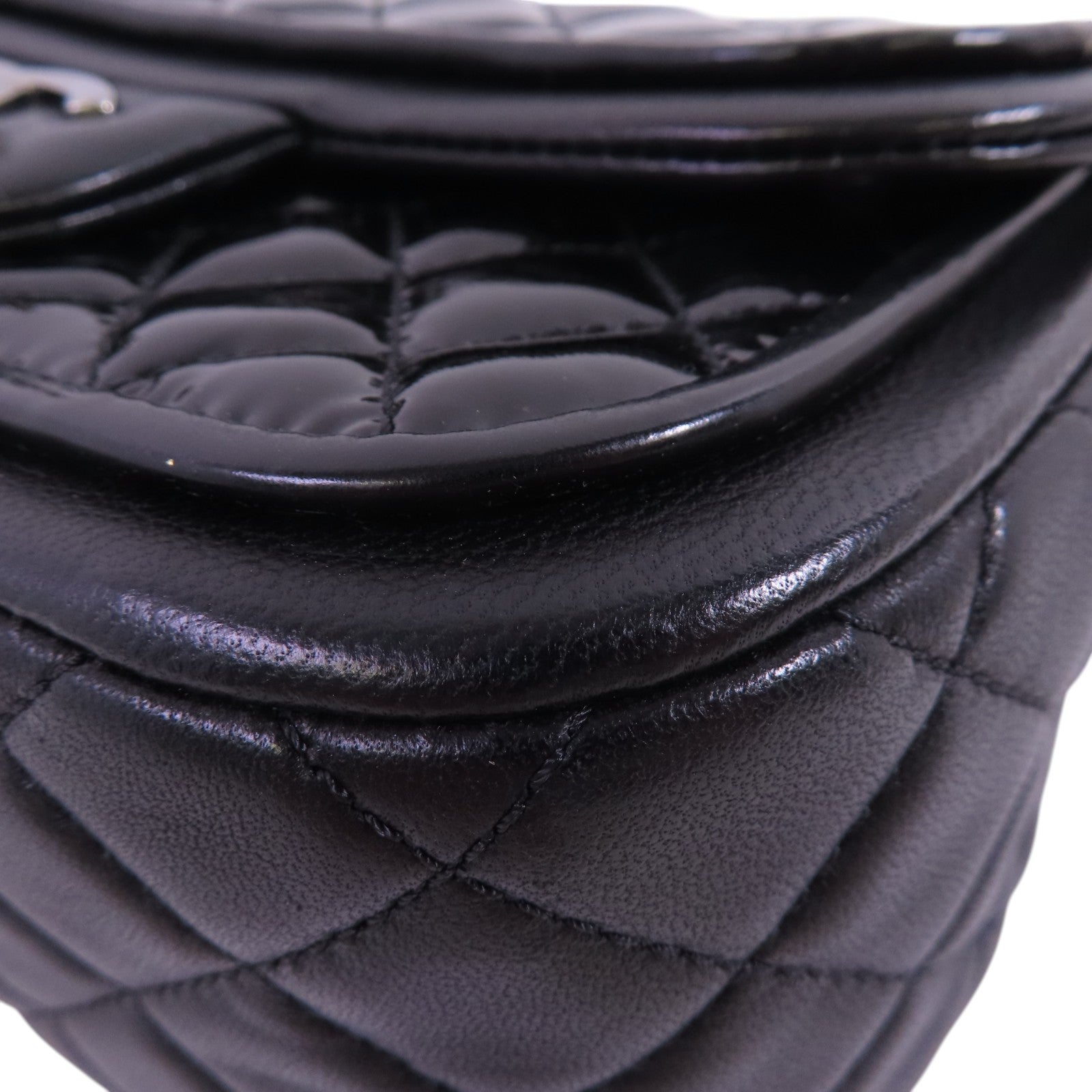 CHANEL 漆皮皮革Chain Shoulder Bag銀扣鏈帶肩背袋