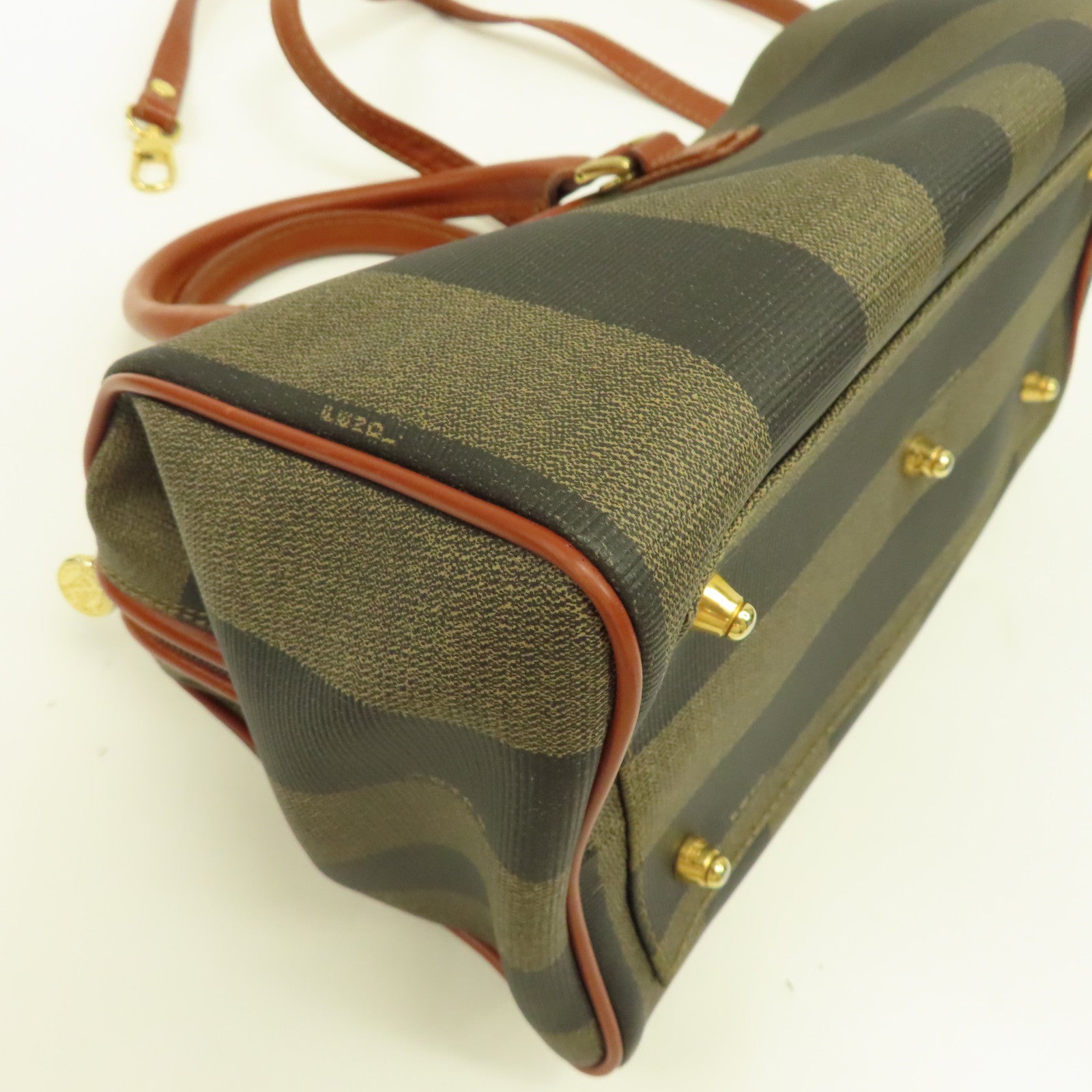 FENDI 塗層帆布Vintage Boston Bag金扣手挽肩背兩用袋啡色