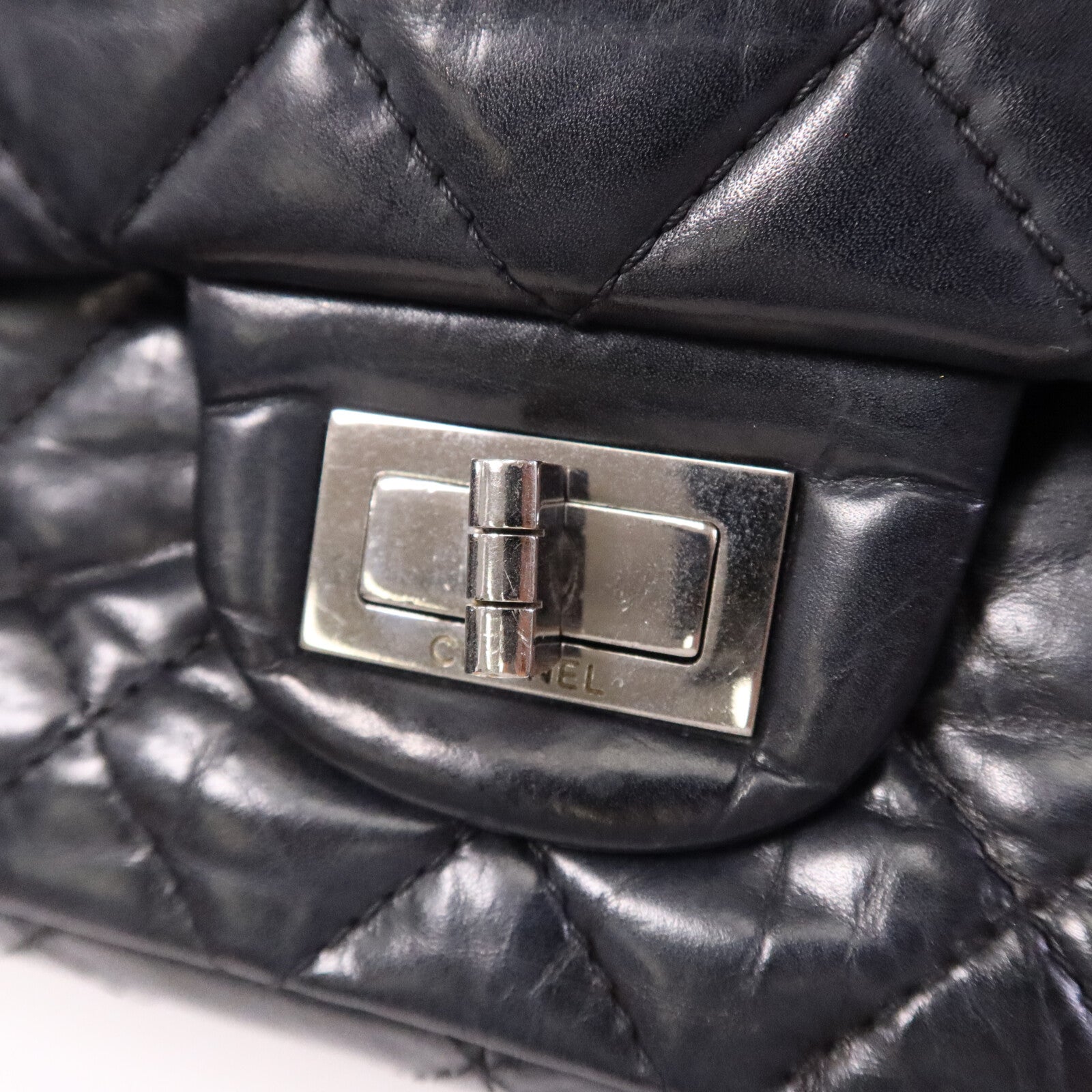 CHANEL 【激減優惠】牛皮皮革Chanel 2.55 Large銀扣鏈帶肩背袋