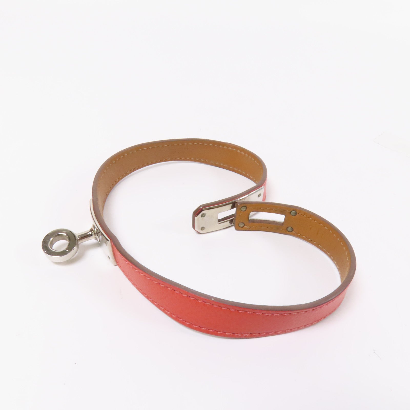 HERMES Epsom皮革Kelly Double Tour銀扣手鏈Pink