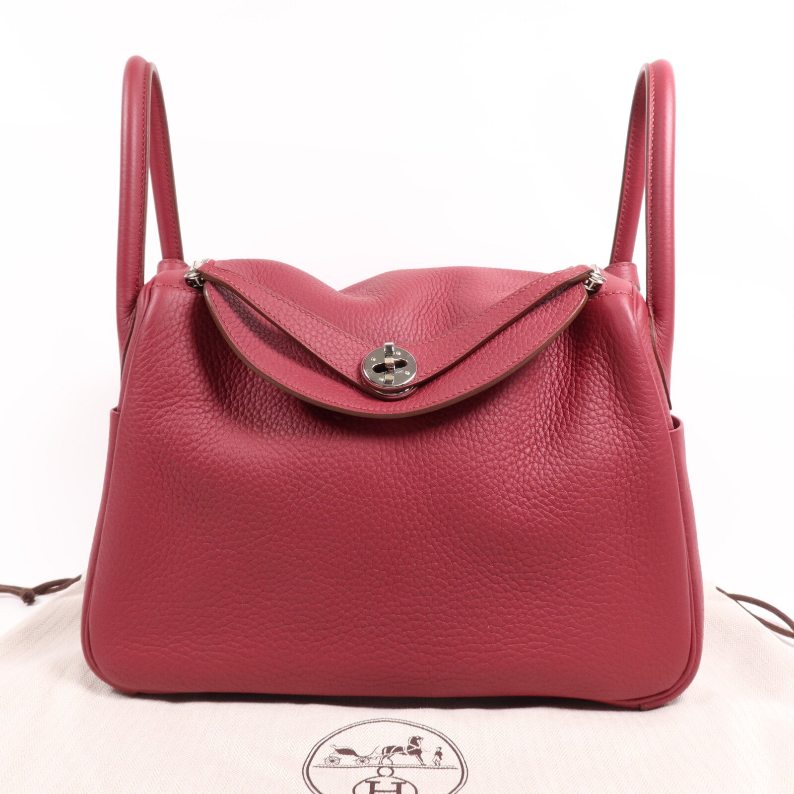 HERMES Clemence皮革Lindy 30銀扣手挽肩背兩用袋Rouge Grenade