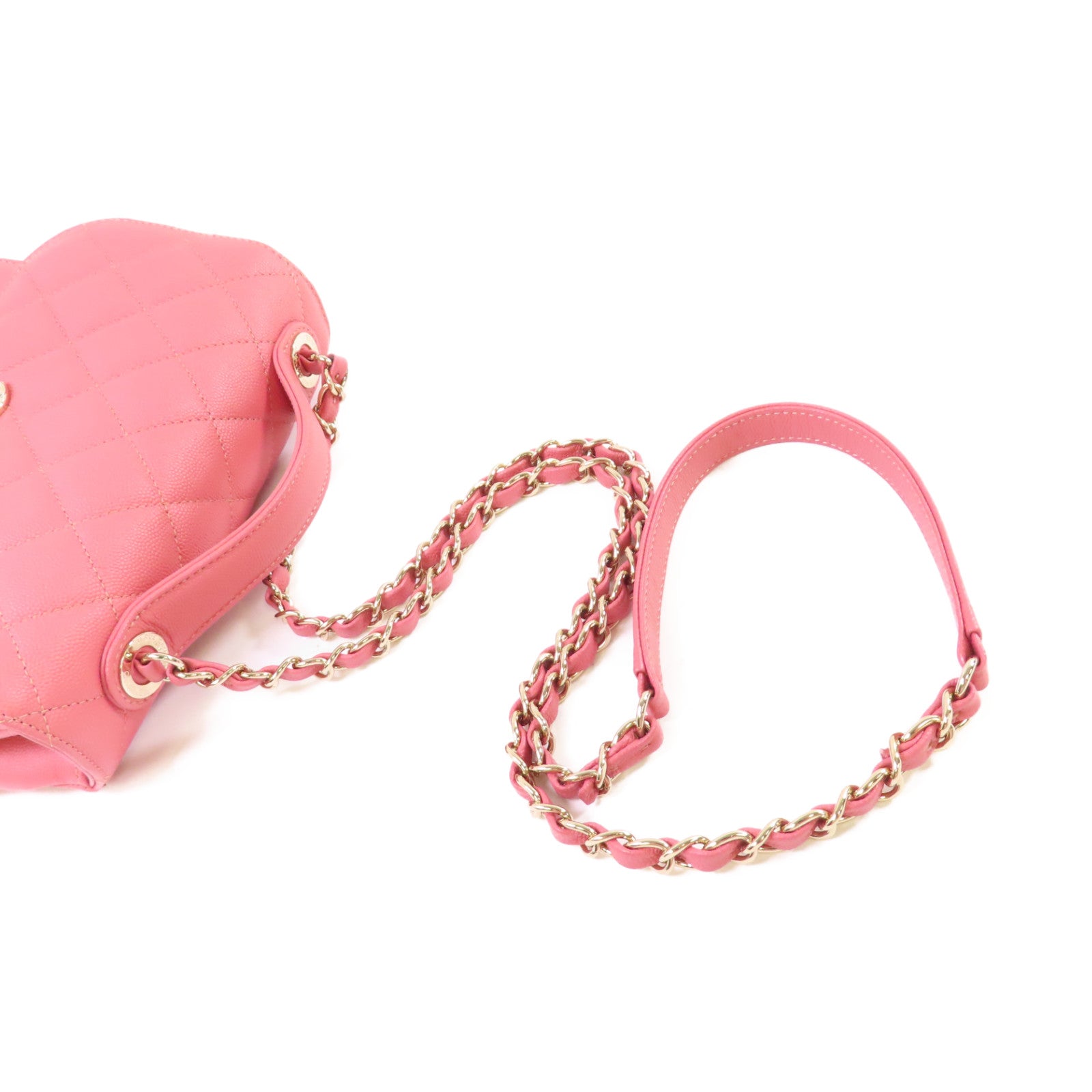 CHANEL 菱格Caviar皮革2Way Shoulder Bag金扣鏈帶手挽肩背兩用袋粉紅色