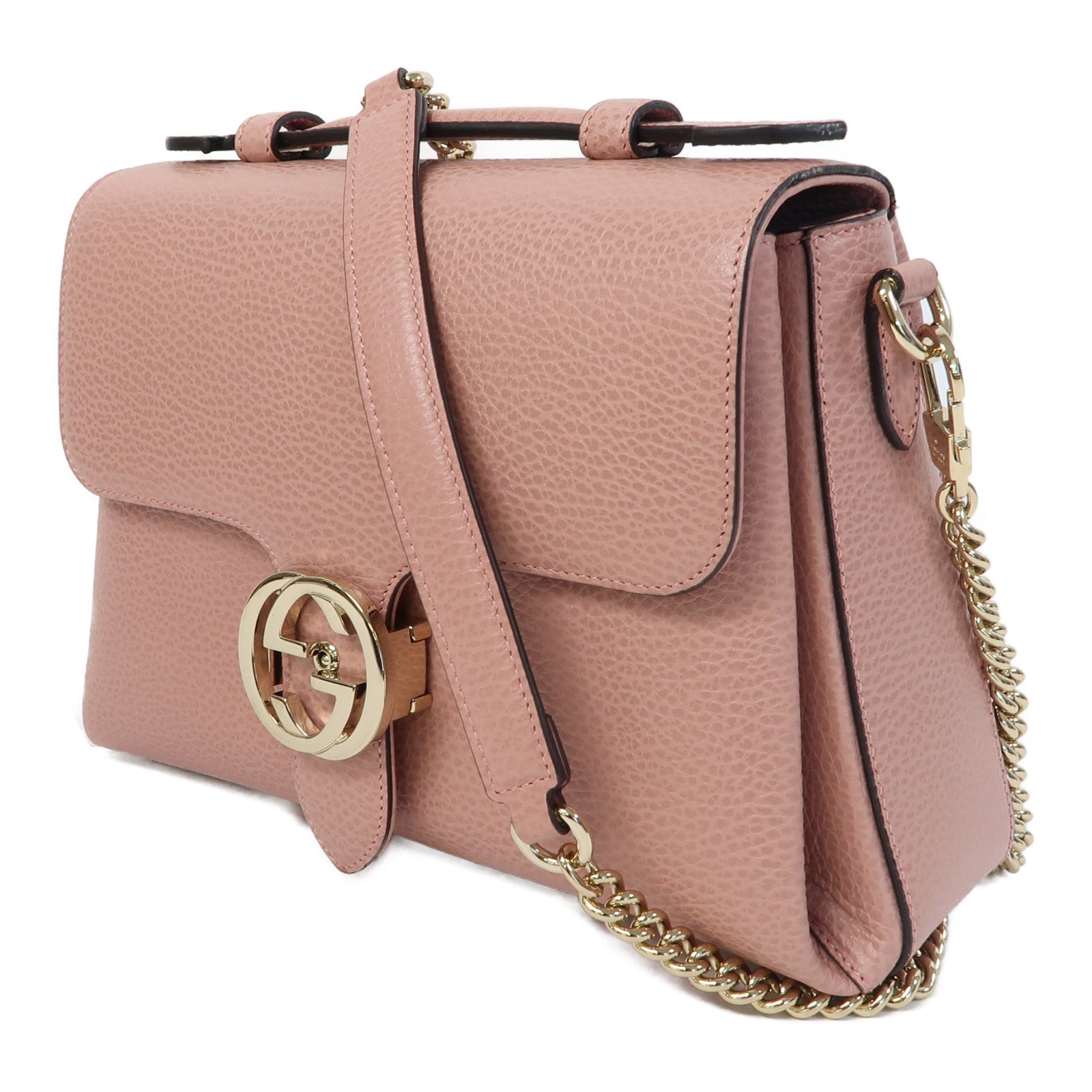 GUCCI 【激減優惠】牛皮皮革Chain Shoulder Bag金扣鏈帶肩背袋粉紅色