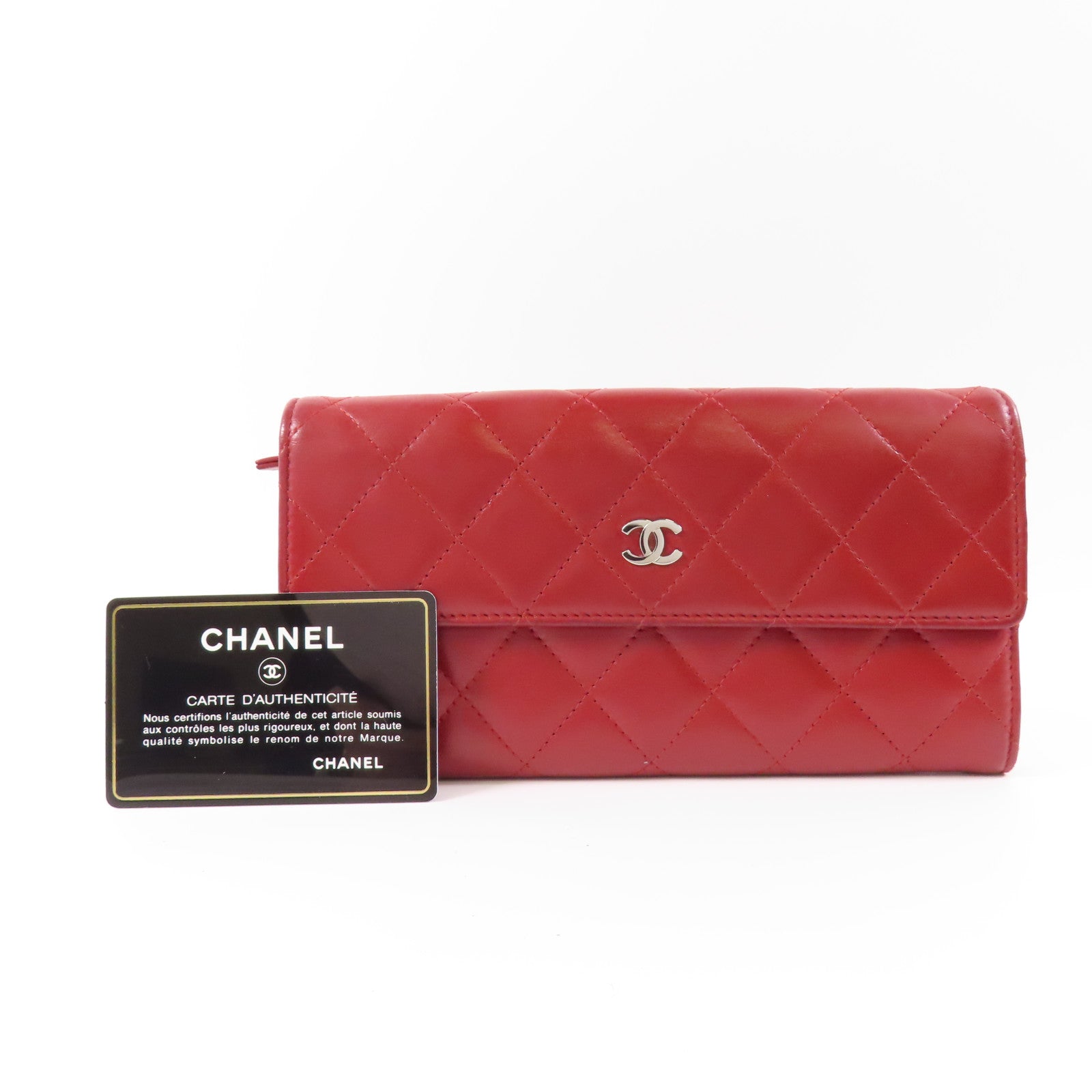 CHANEL 羊皮皮革Long Wallet銀扣長錢包