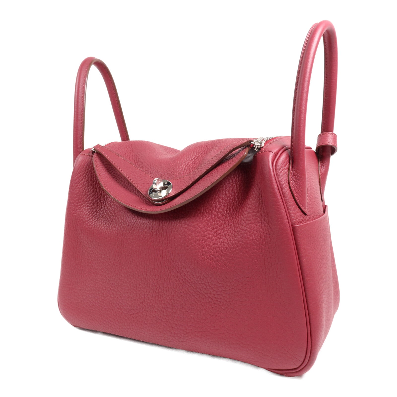 HERMES Clemence皮革Lindy 30銀扣手挽肩背兩用袋Rouge Grenade