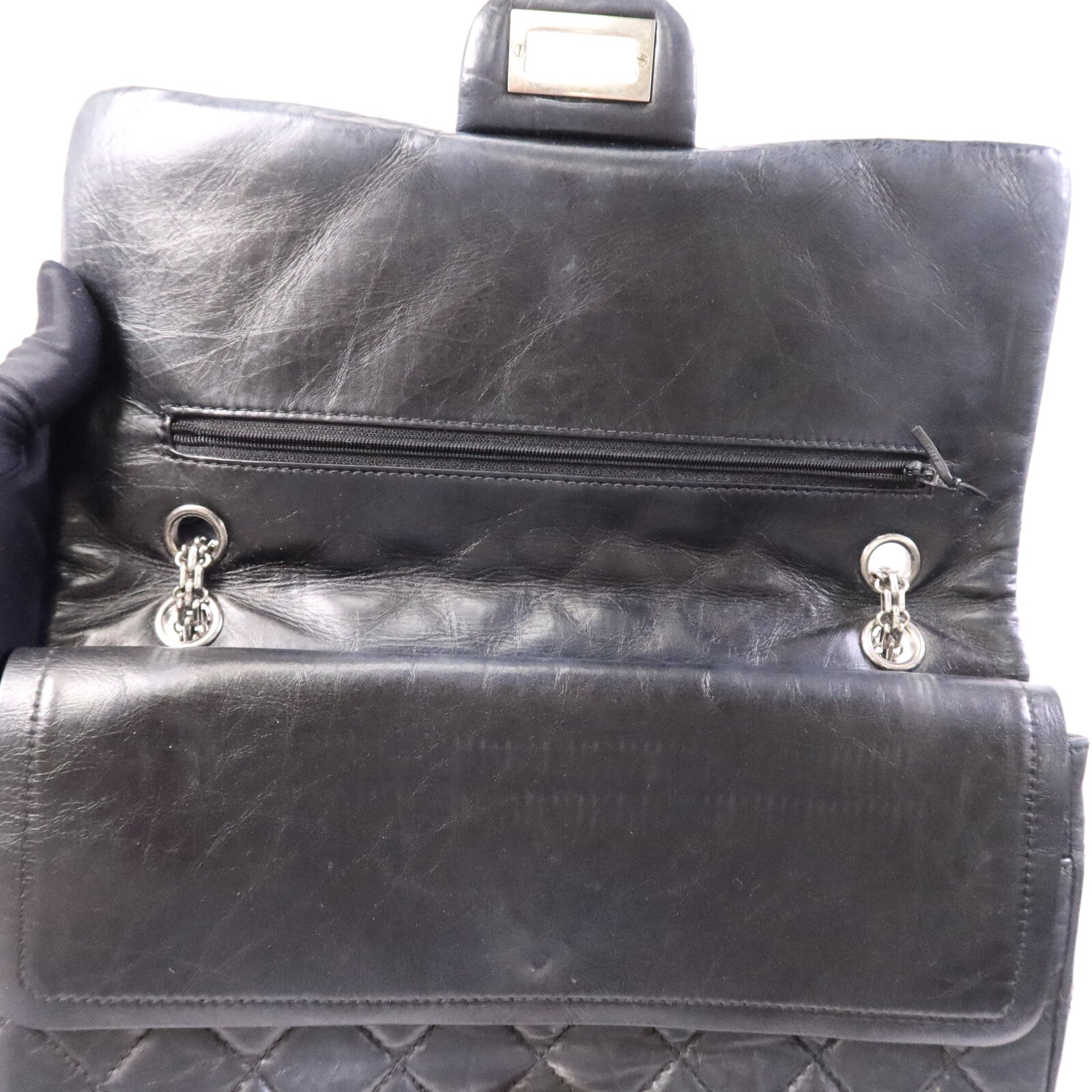 CHANEL 【激減優惠】牛皮皮革Chanel 2.55 Large銀扣鏈帶肩背袋