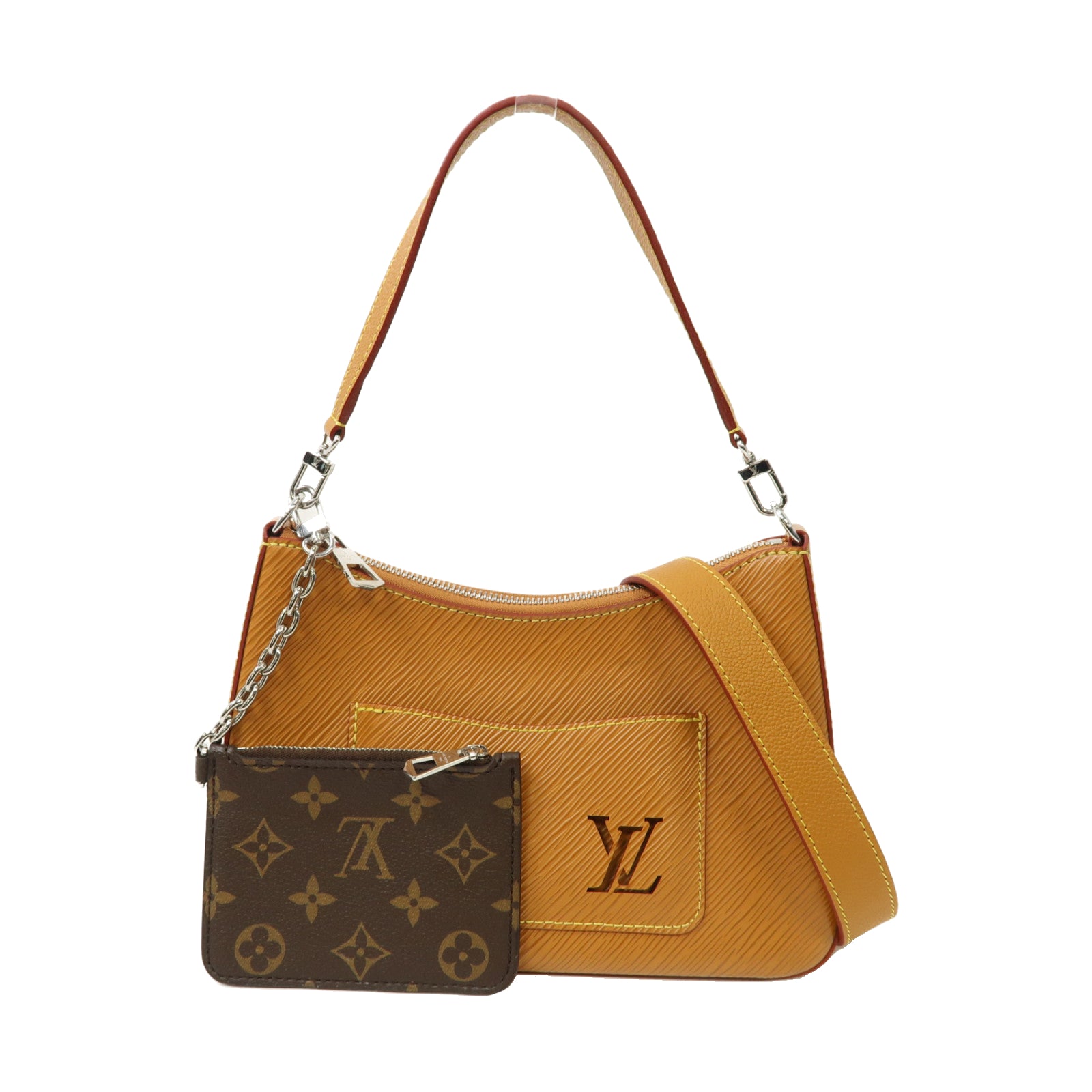 LOUIS VUITTON Epi Marelle銀扣手挽肩背兩用袋棕色