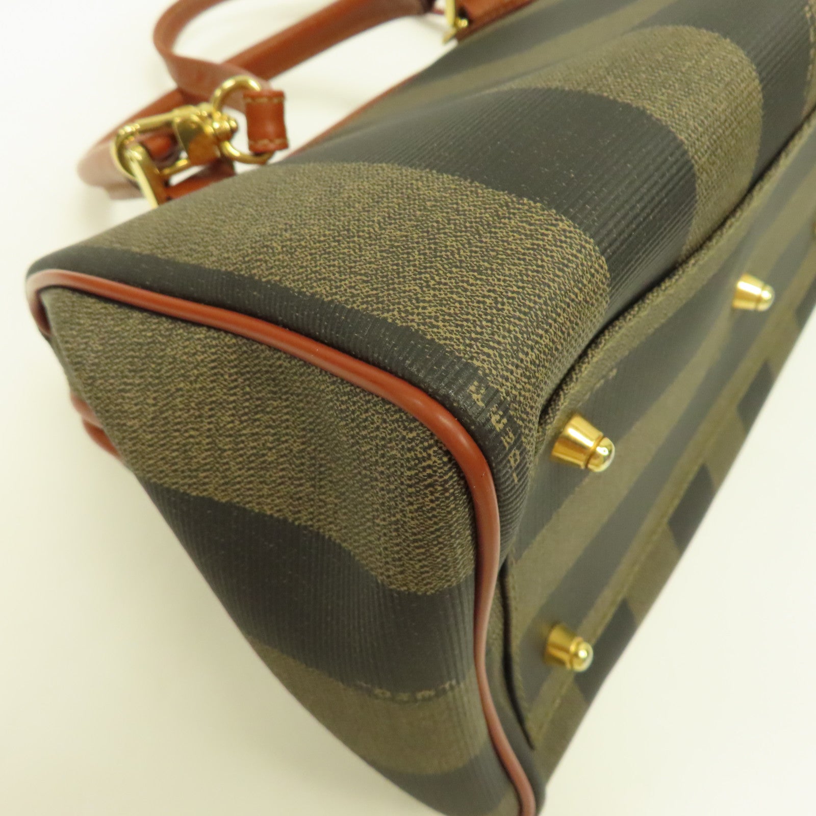 FENDI 塗層帆布Vintage Boston Bag金扣手挽肩背兩用袋啡色