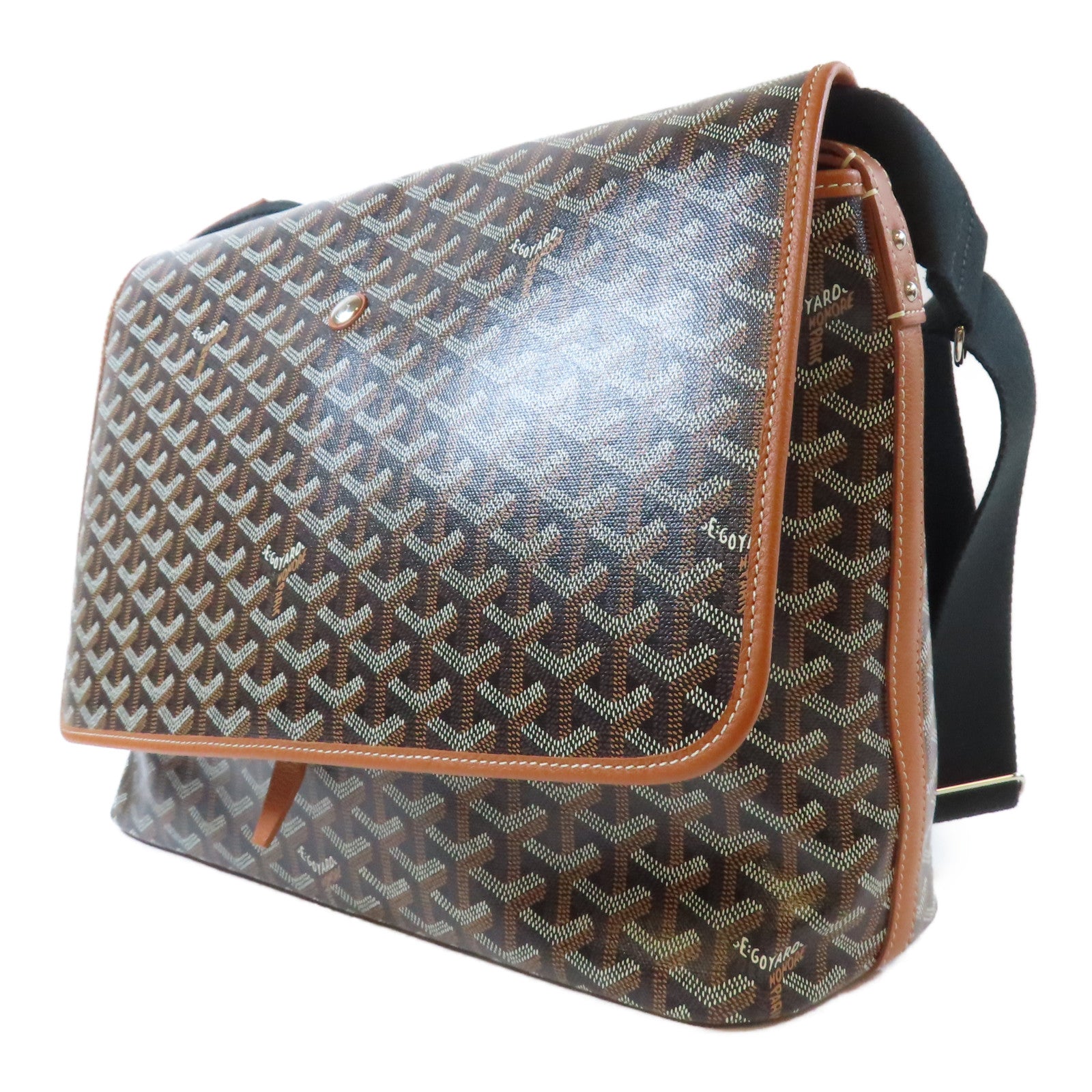 GOYARD 塗層帆布Capetien Messenger Bag銀扣肩背袋黑色/啡色