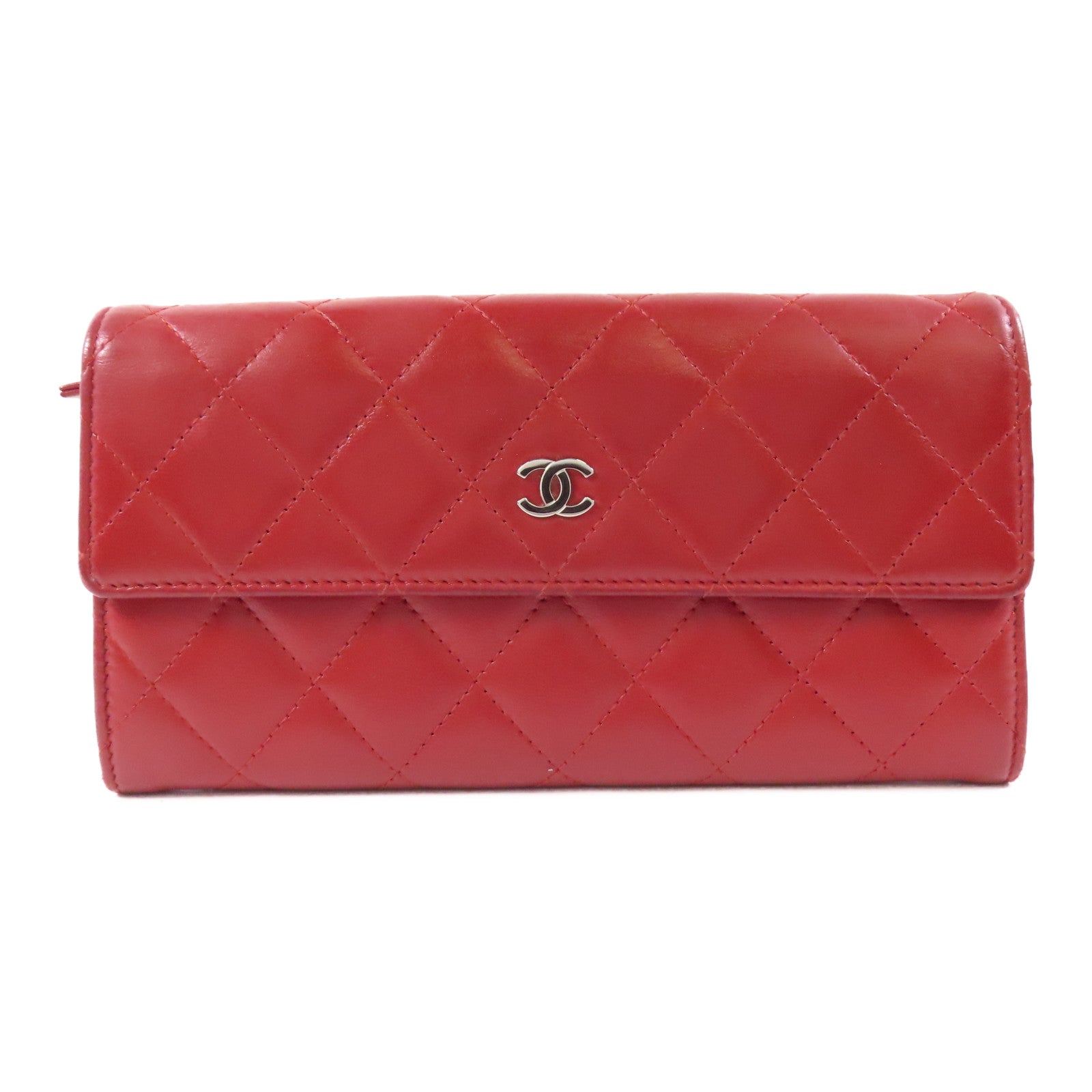 CHANEL 羊皮皮革Long Wallet銀扣長錢包