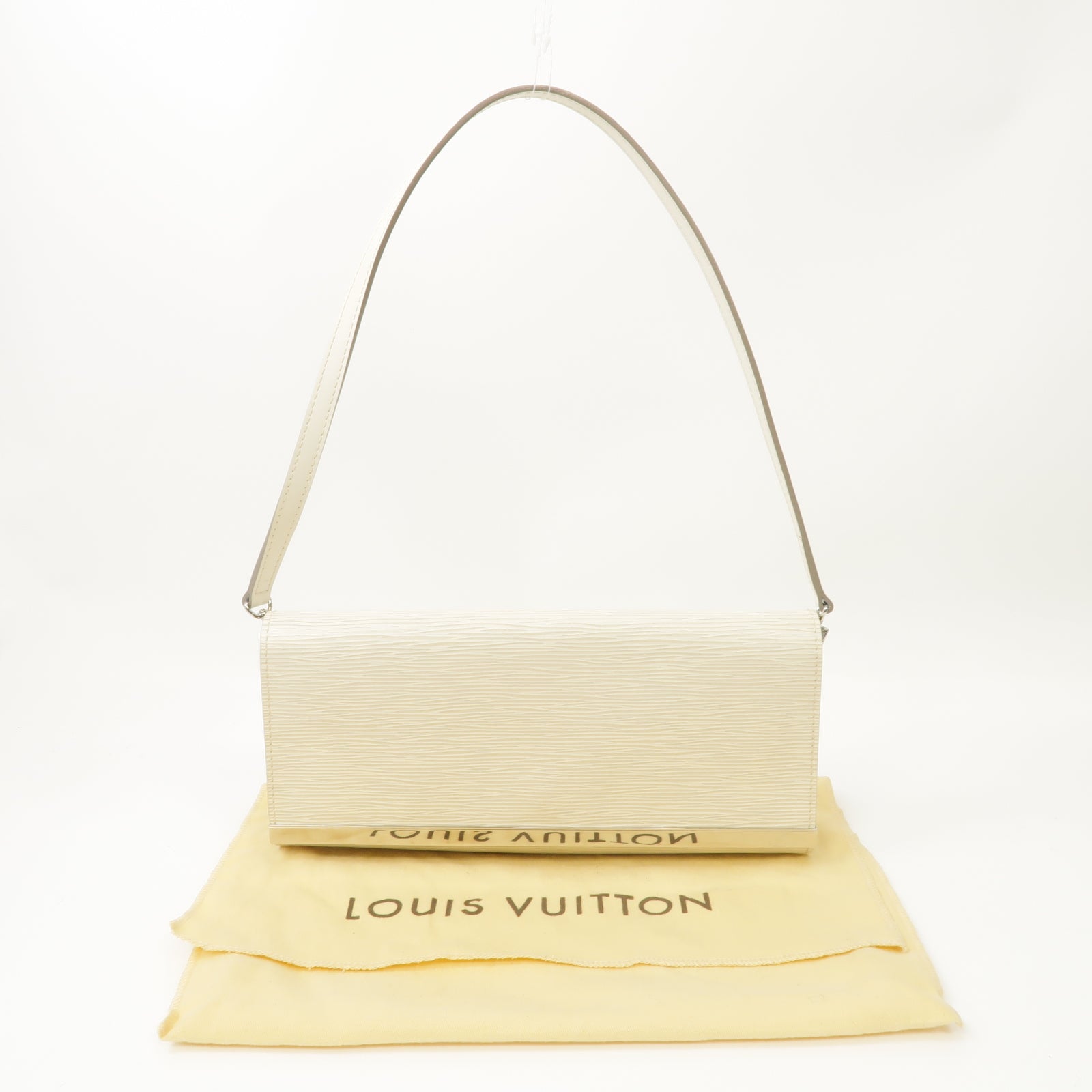 LOUIS VUITTON Epi Patent Clutch Shoulder Bag銀扣肩背袋白色