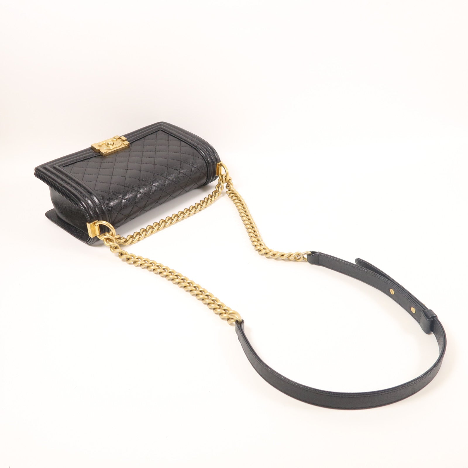 CHANEL 牛皮皮革Boy 25金扣鏈帶肩背袋