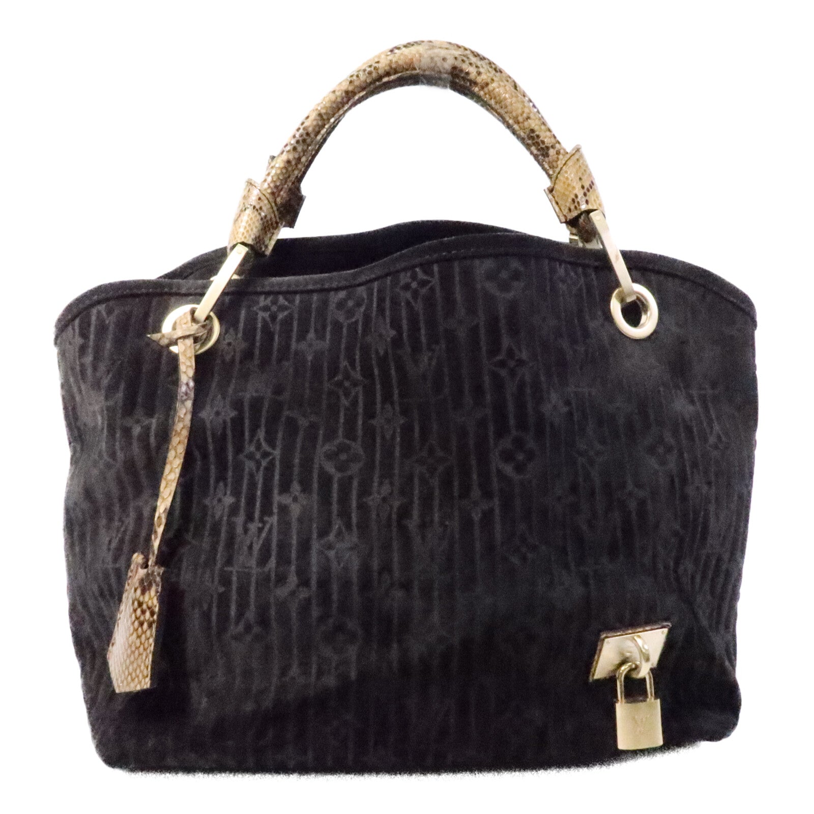 LOUIS VUITTON Monogram Suded/蛇皮皮革Whisper手挽袋