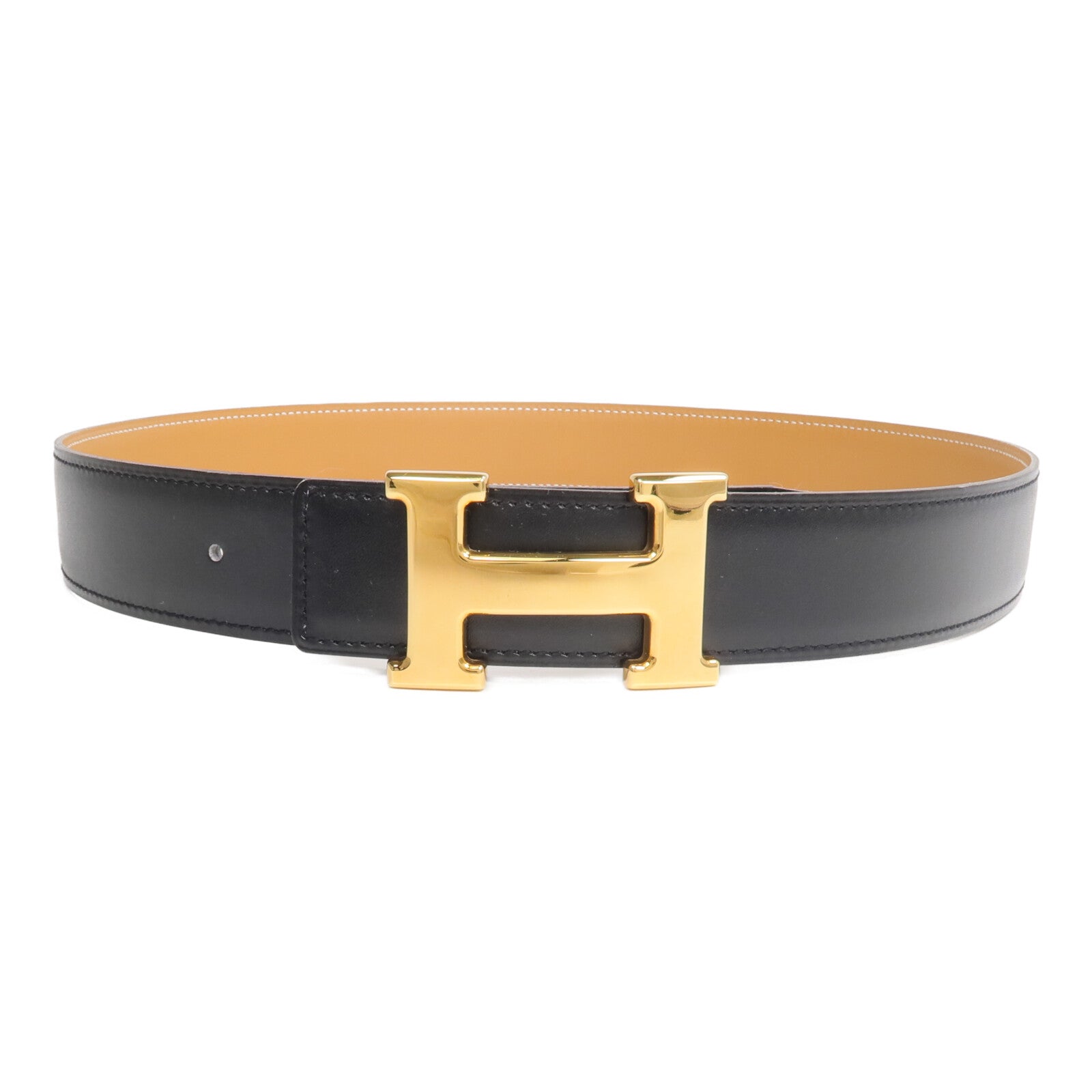 HERMES Box/Swift皮革Constance Belt皮帶Noir/Tabac Camel
