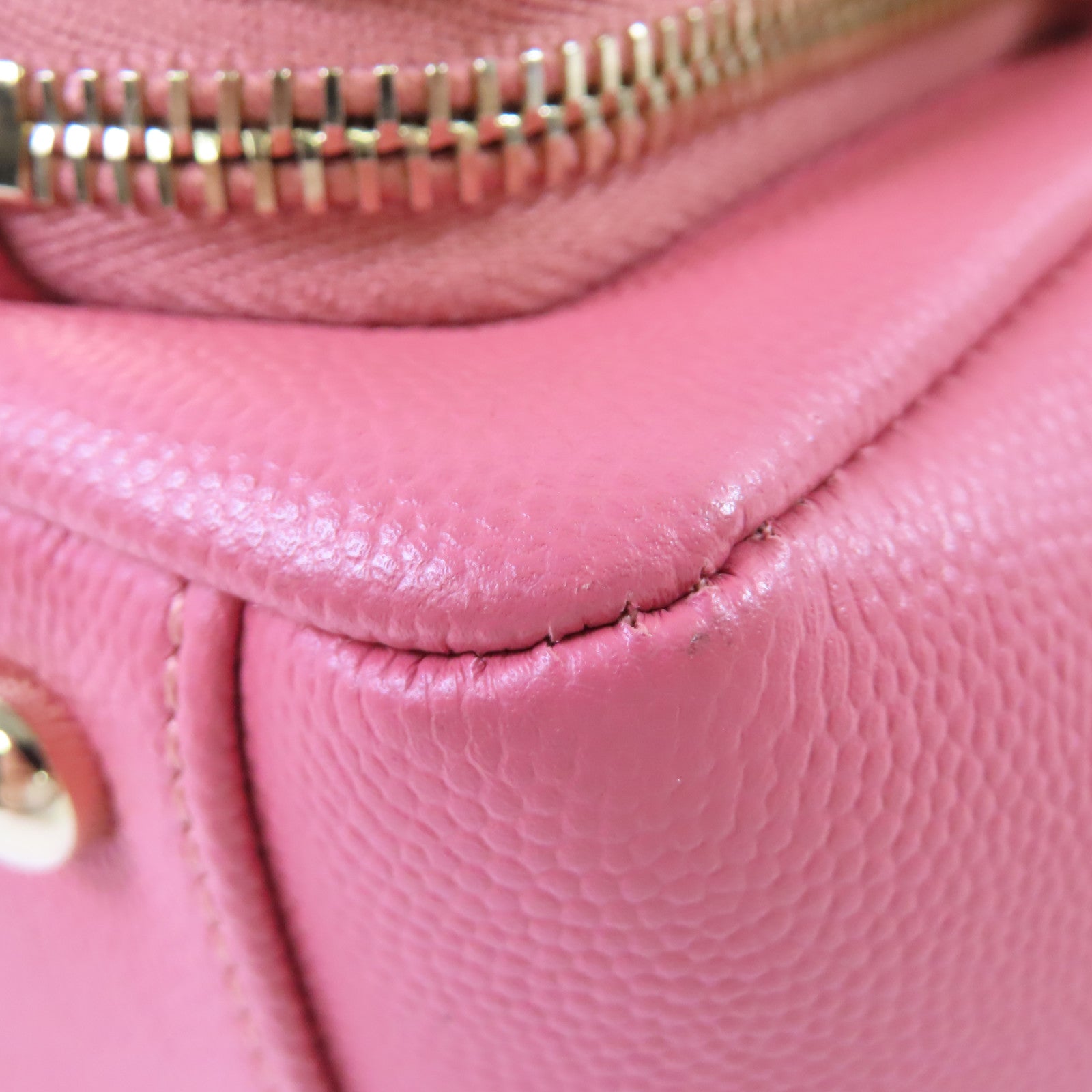 CHANEL 菱格Caviar皮革2Way Shoulder Bag金扣鏈帶手挽肩背兩用袋粉紅色