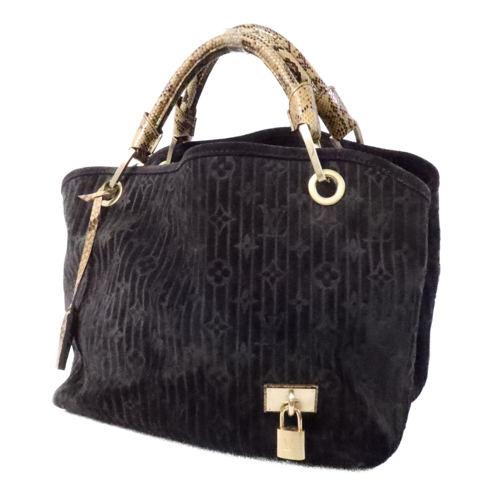 LOUIS VUITTON Monogram Suded/蛇皮皮革Whisper手挽袋