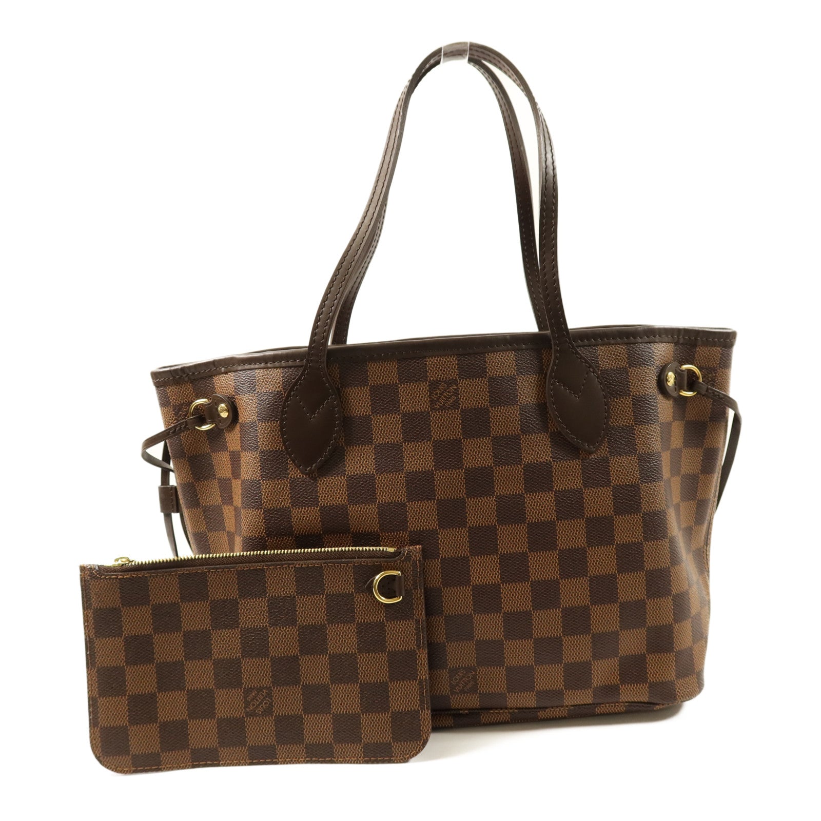 LOUIS VUITTON Damier Neverfull PM金扣手挽袋