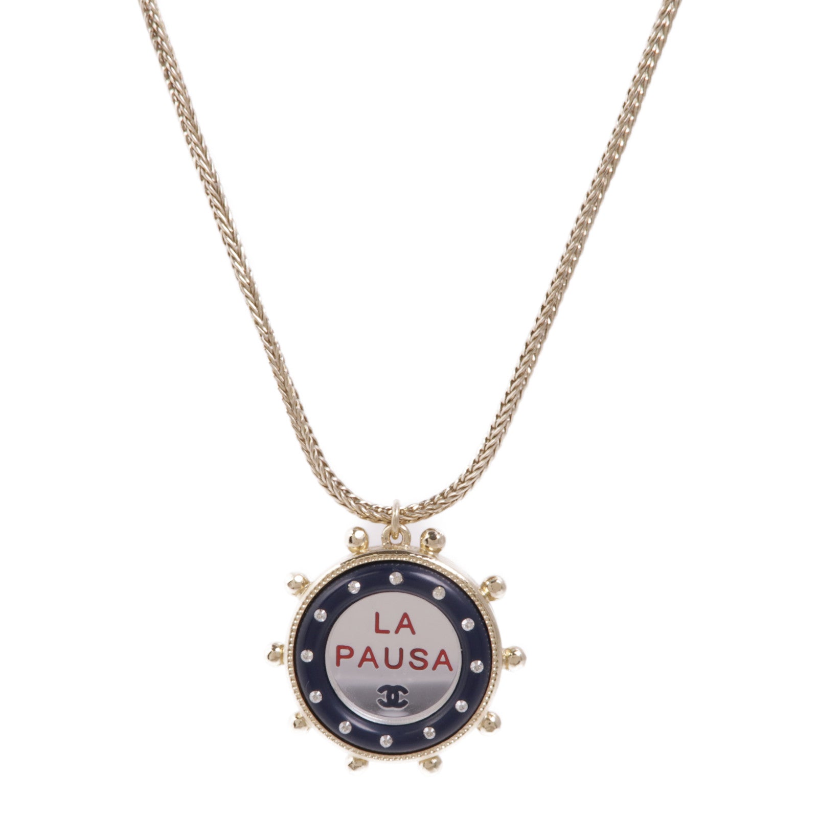 CHANEL CC Necklace Metal Gold Silver Navy