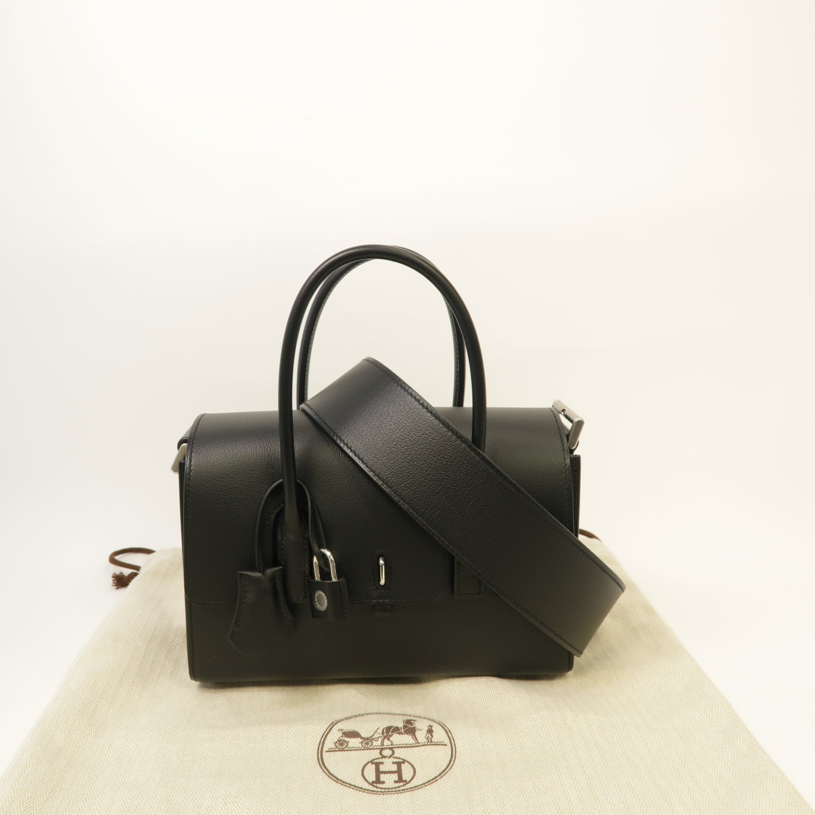 HERMES Evercolor皮革New Drag 22銀扣手挽肩背兩用袋黒色– Brand
