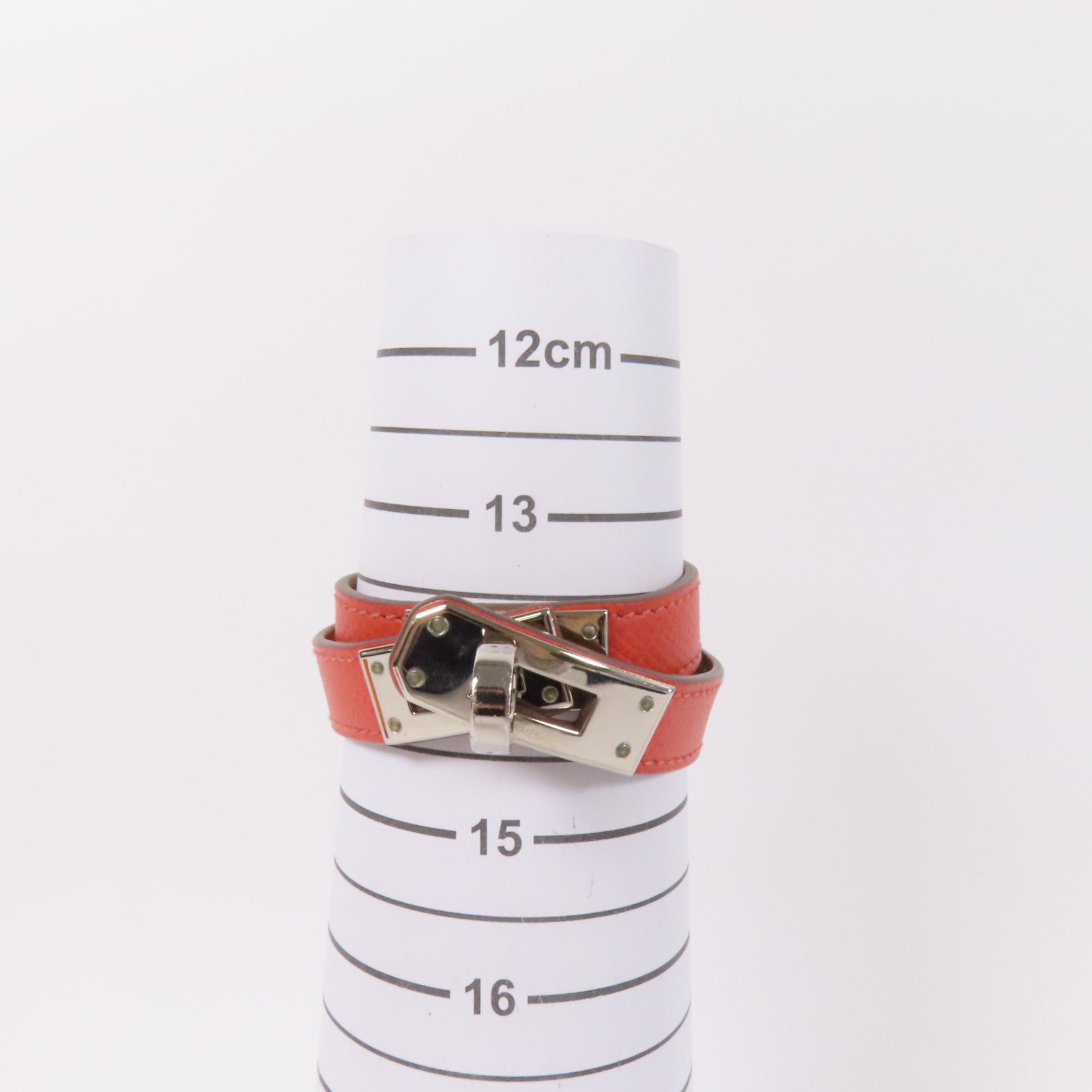 HERMES Epsom皮革Kelly Double Tour銀扣手鏈Pink