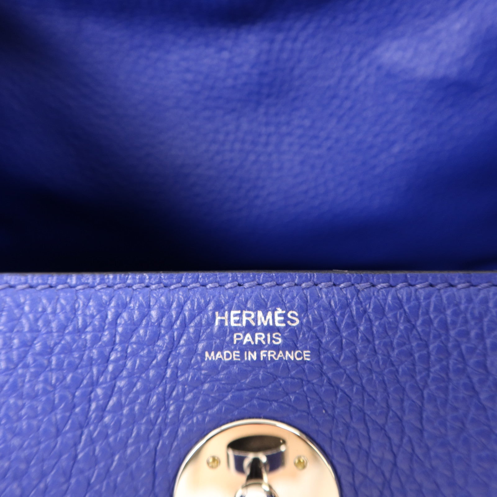 HERMES Clemence皮革Lindy 26銀扣手挽肩背兩用袋Bleu Electrique