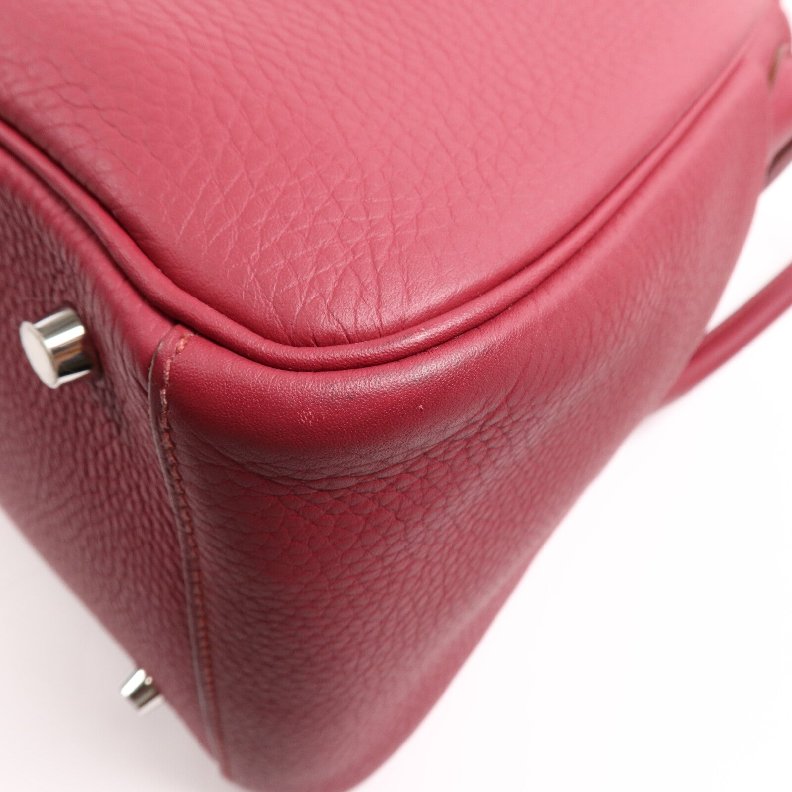 HERMES Clemence皮革Lindy 30銀扣手挽肩背兩用袋Rouge Grenade