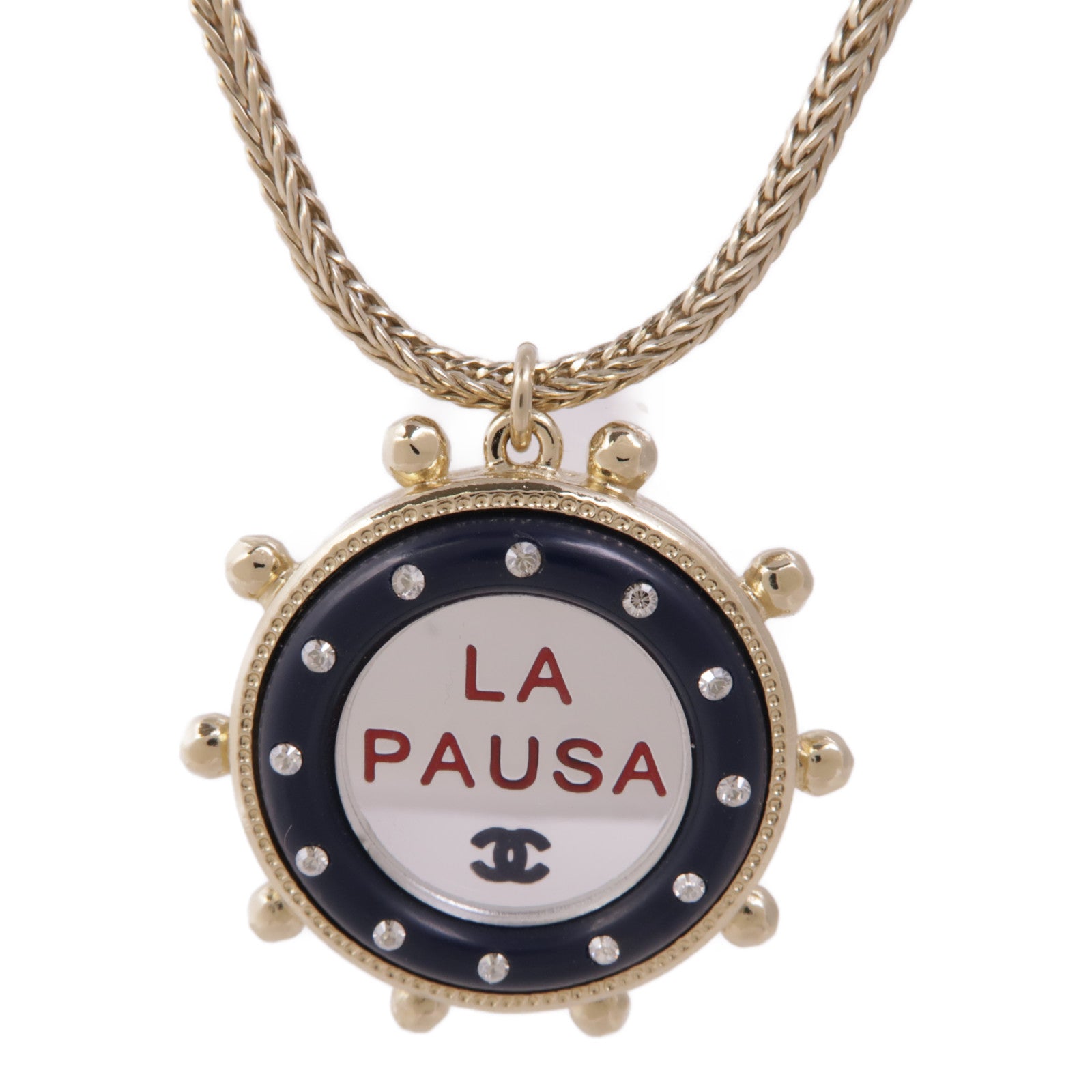 CHANEL CC Necklace Metal Gold Silver Navy