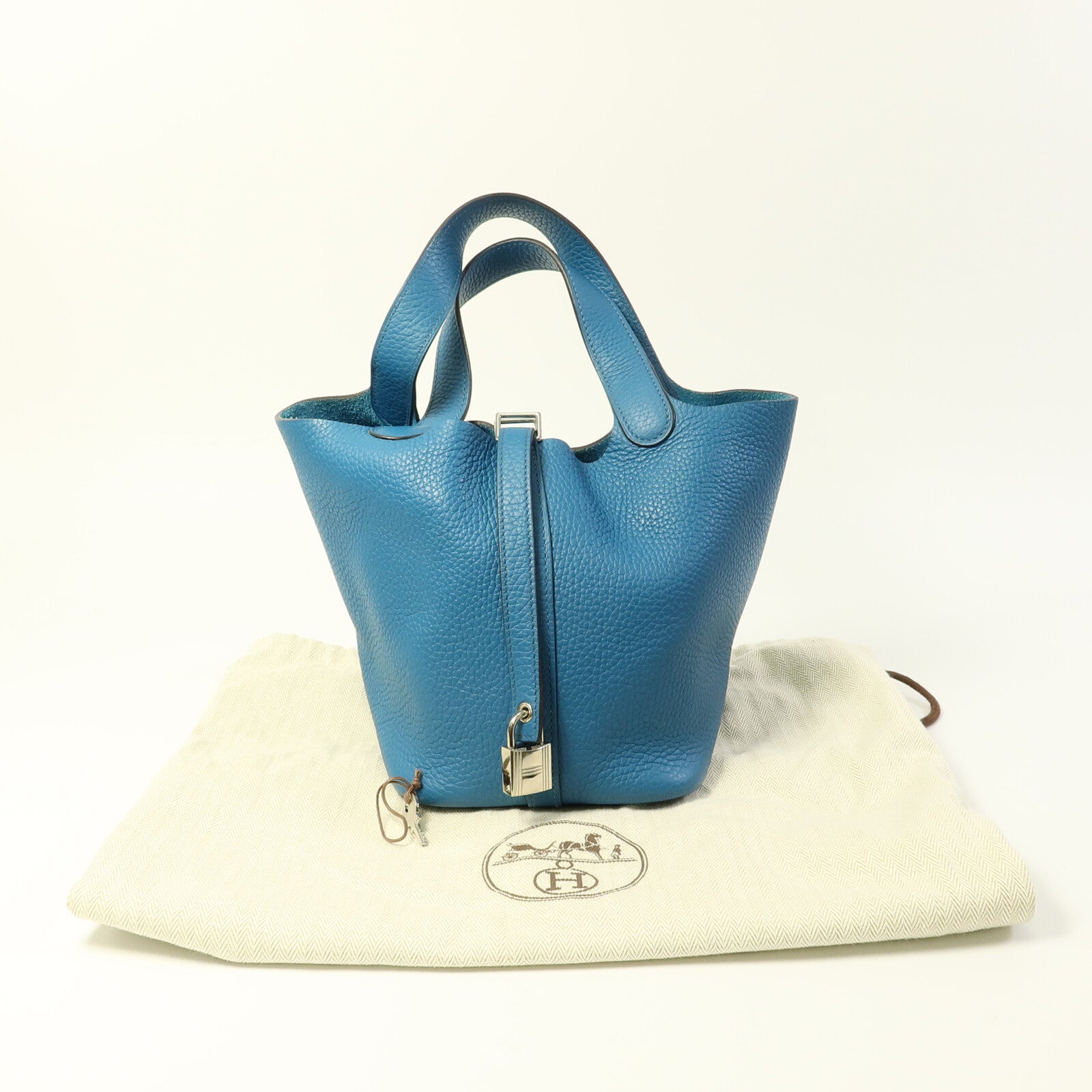 HERMES Clemence皮革Picotin PM手挽袋Blue Colvert