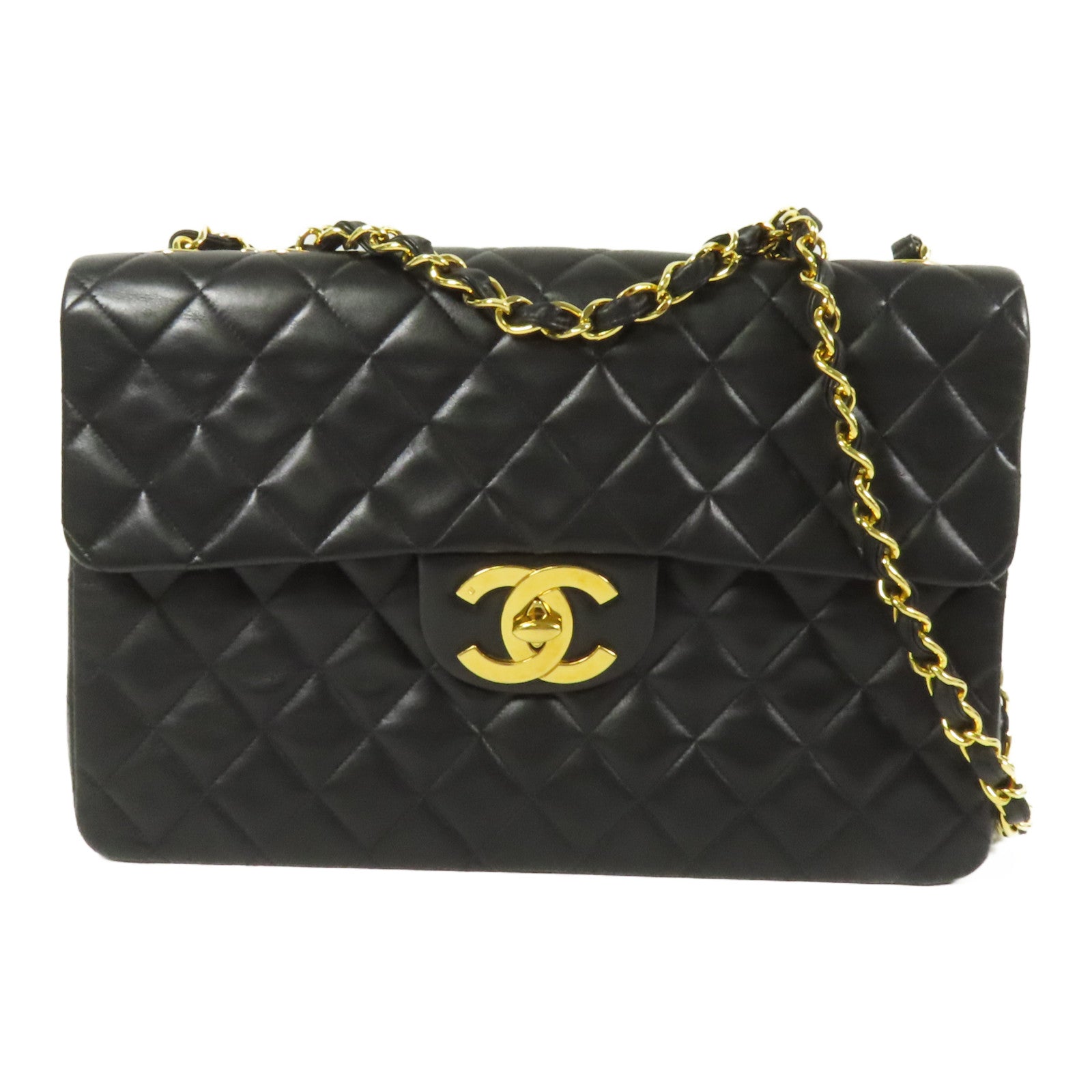 CHANEL 羊皮皮革Vintage Chain Shoulder金扣肩背袋