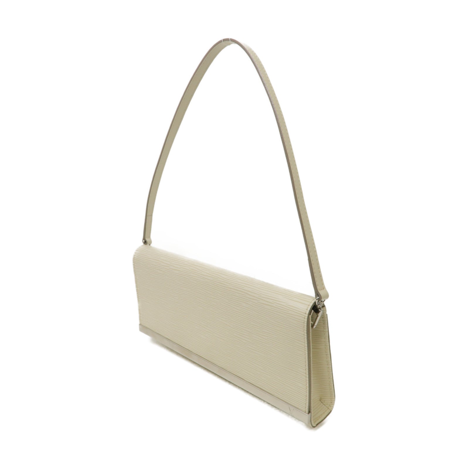 LOUIS VUITTON Epi Patent Clutch Shoulder Bag銀扣肩背袋白色