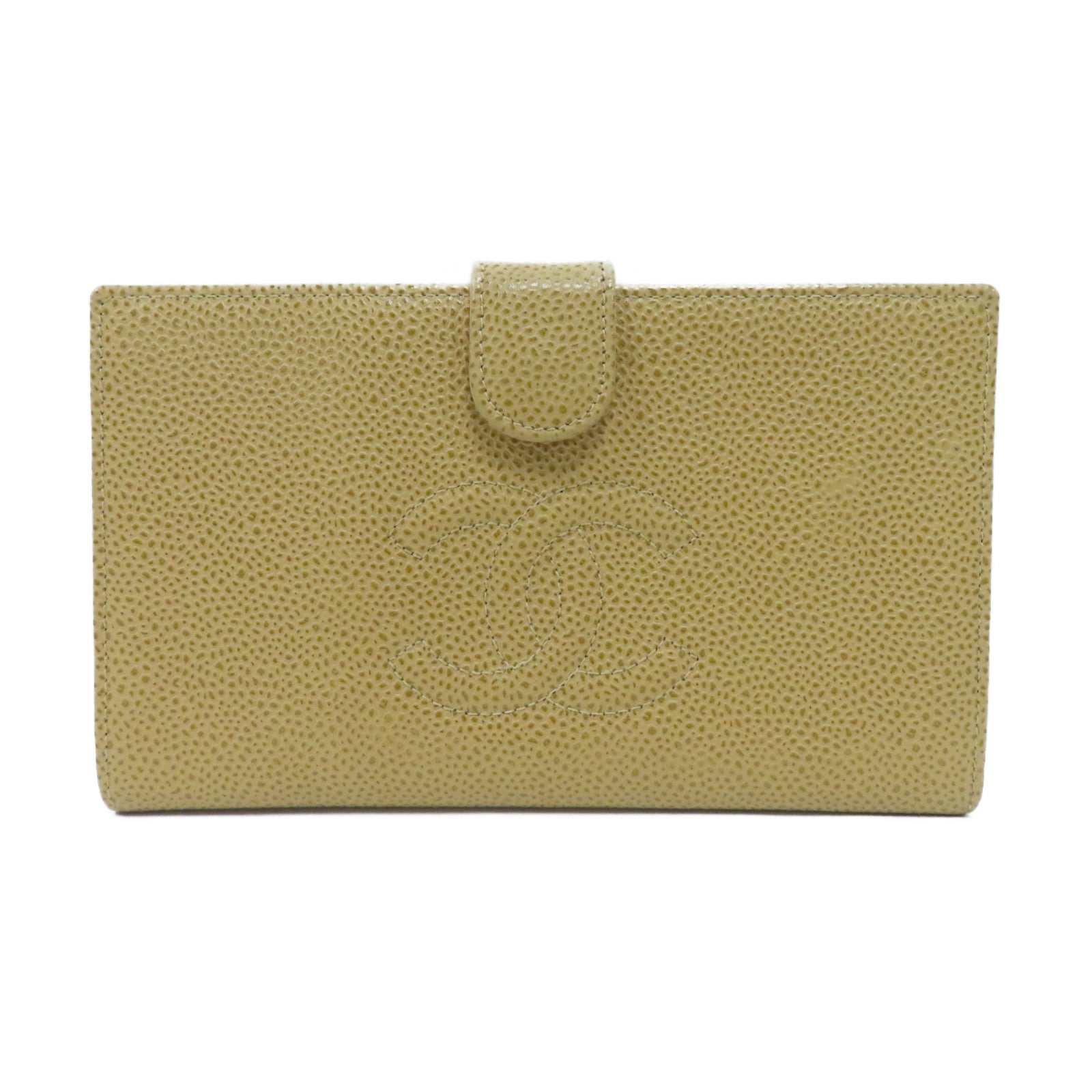 CHANEL 【激減優惠】Caviar皮革Long Wallet金扣啪鈕長錢包米色