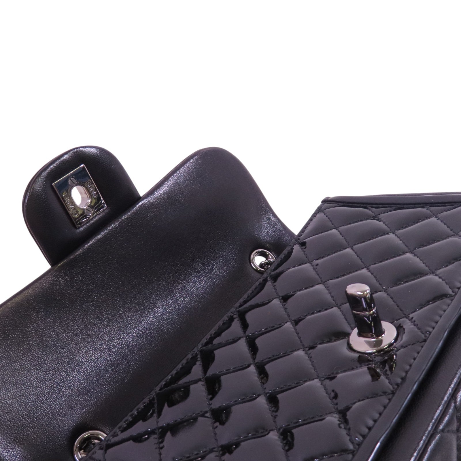 CHANEL 漆皮皮革Chain Shoulder Bag銀扣鏈帶肩背袋