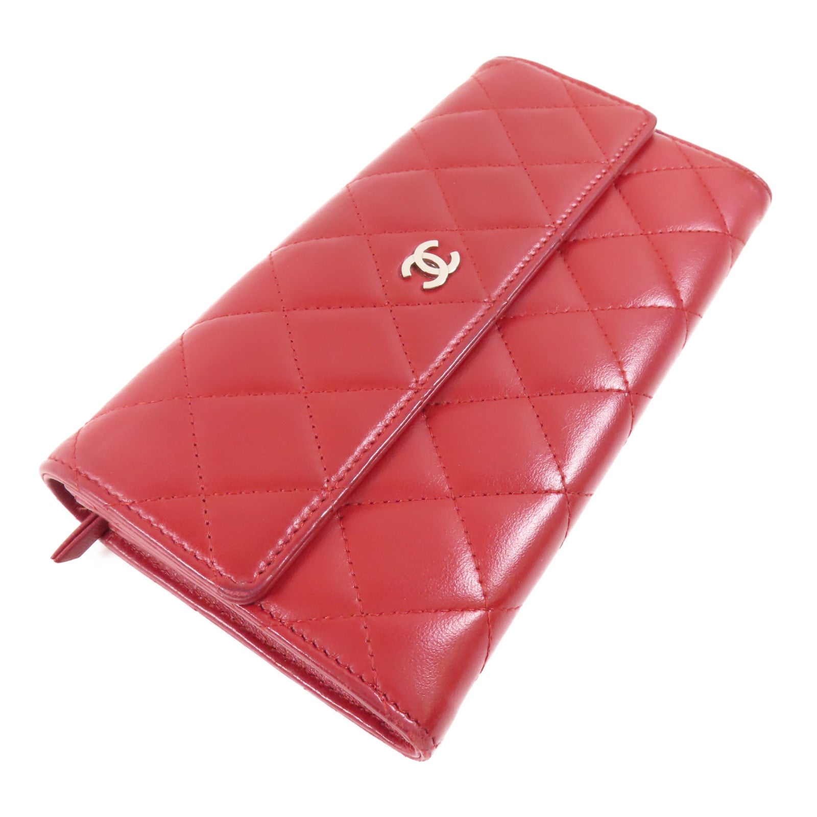 CHANEL 羊皮皮革Long Wallet銀扣長錢包