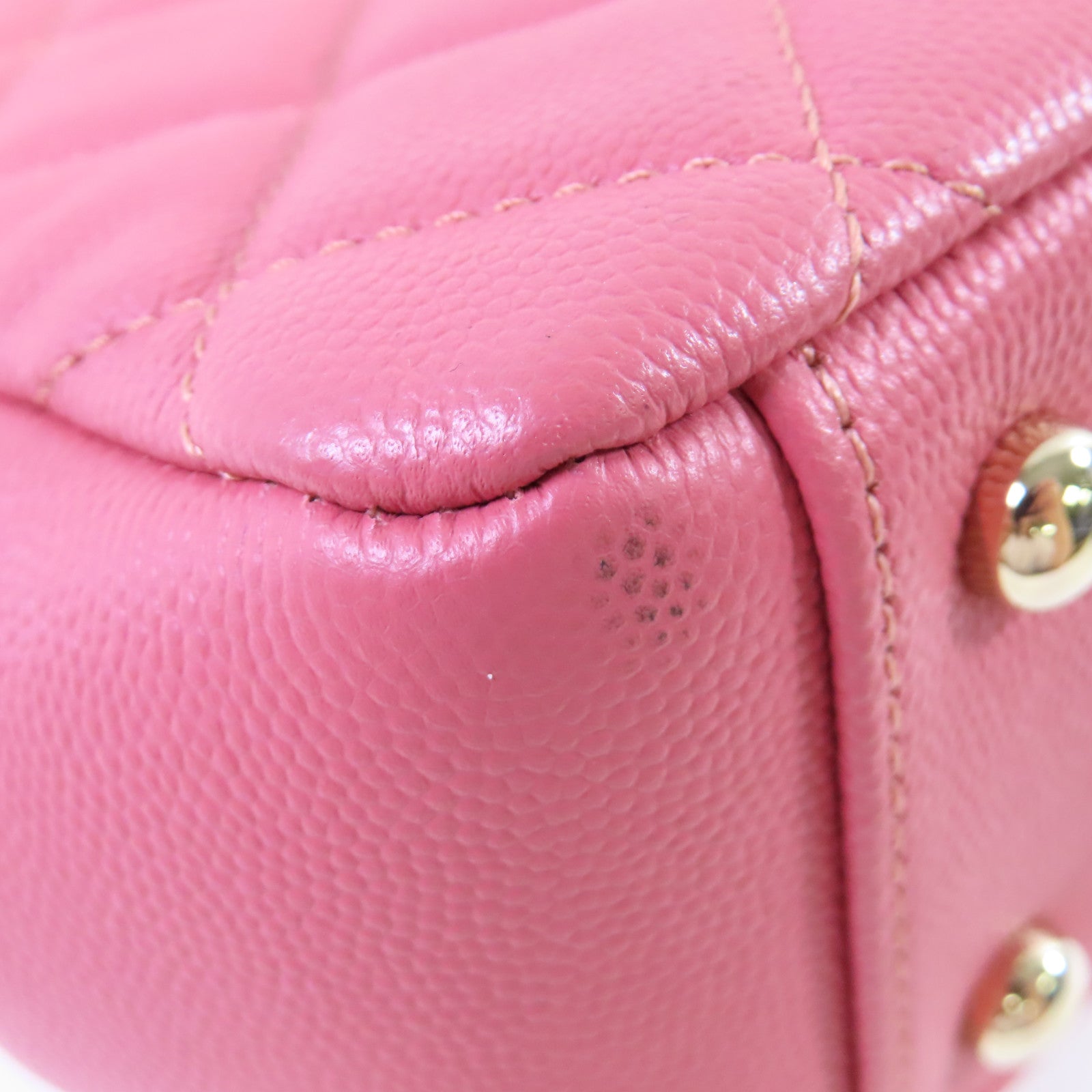 CHANEL 菱格Caviar皮革2Way Shoulder Bag金扣鏈帶手挽肩背兩用袋粉紅色