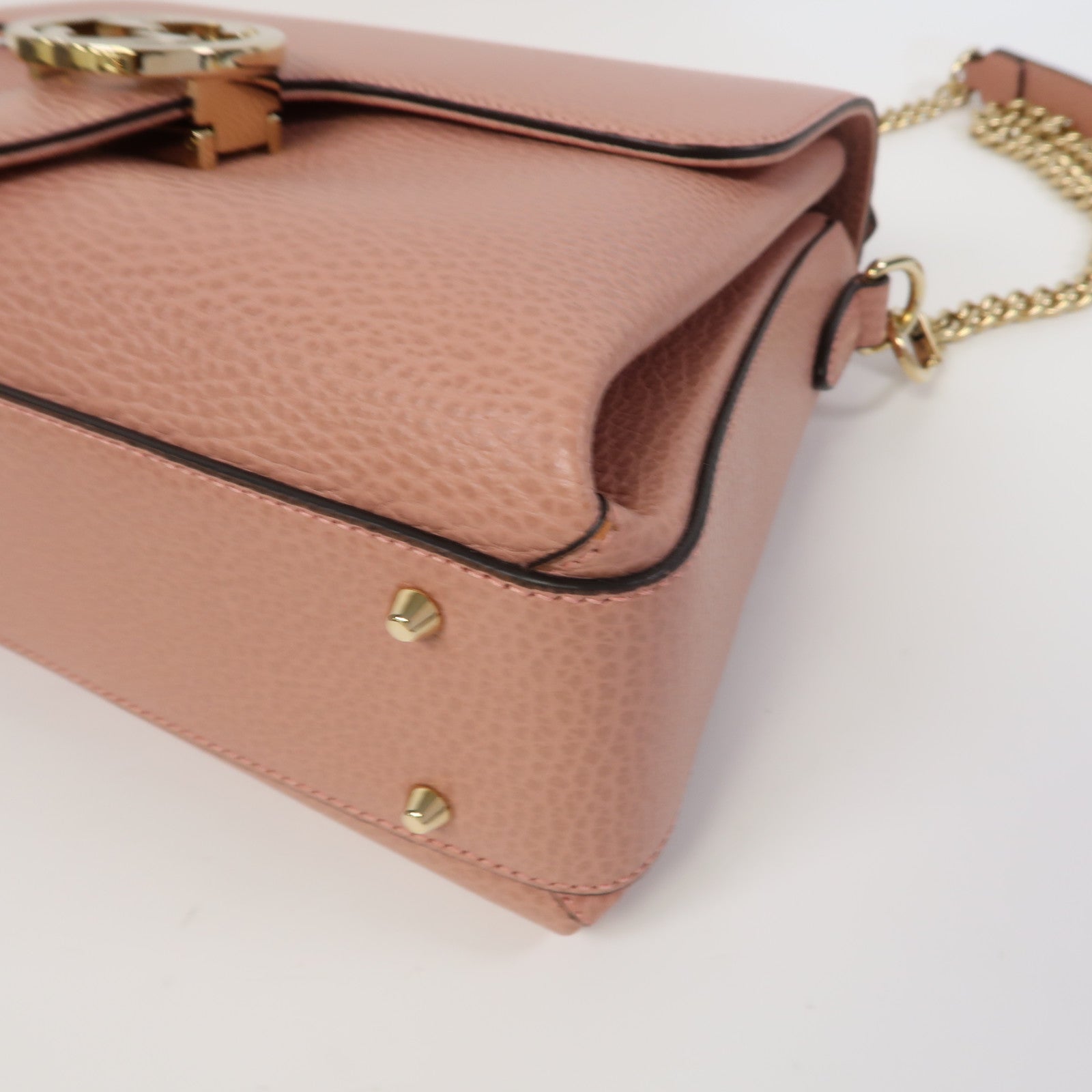 GUCCI 【激減優惠】牛皮皮革Chain Shoulder Bag金扣鏈帶肩背袋粉紅色