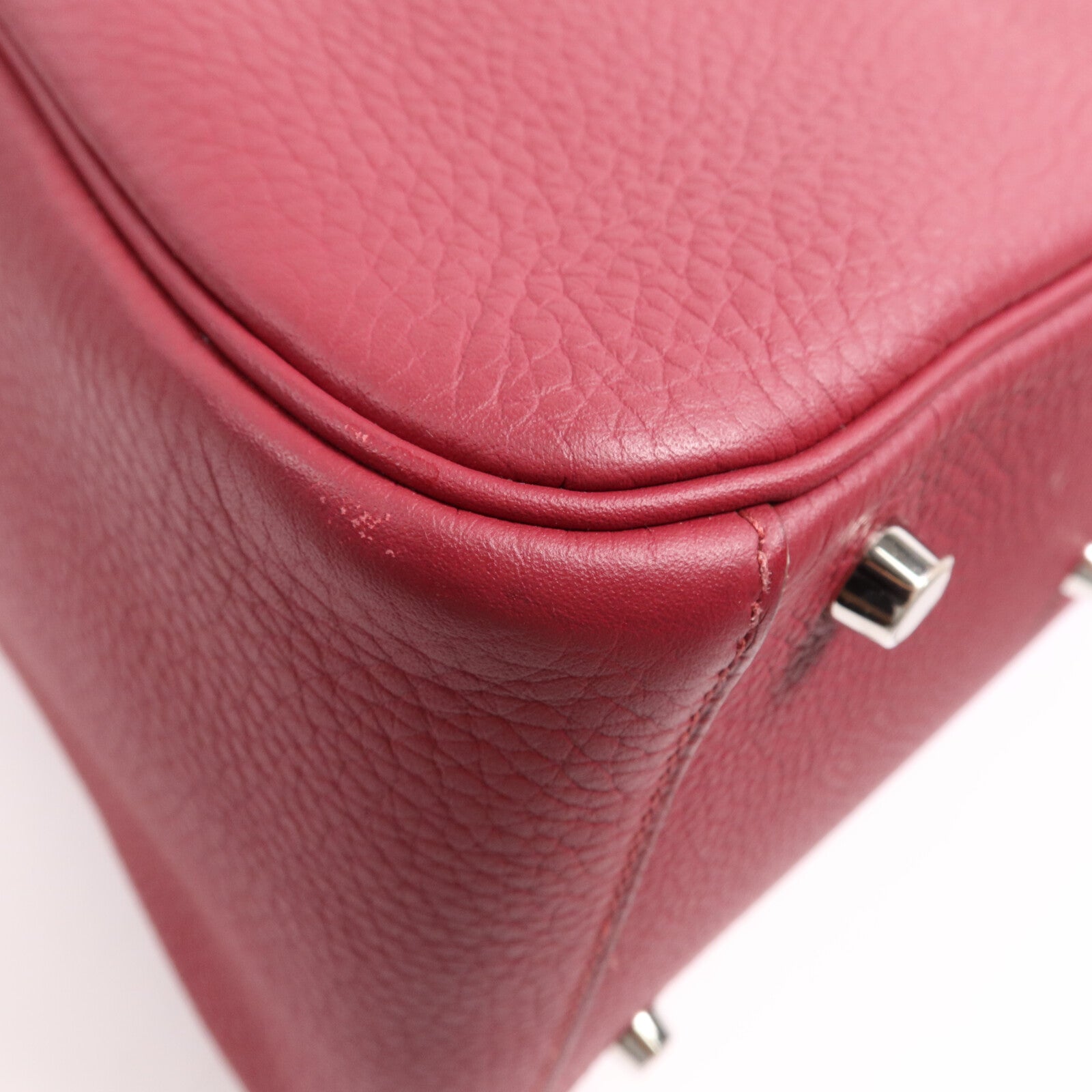 HERMES Clemence皮革Lindy 30銀扣手挽肩背兩用袋Rouge Grenade