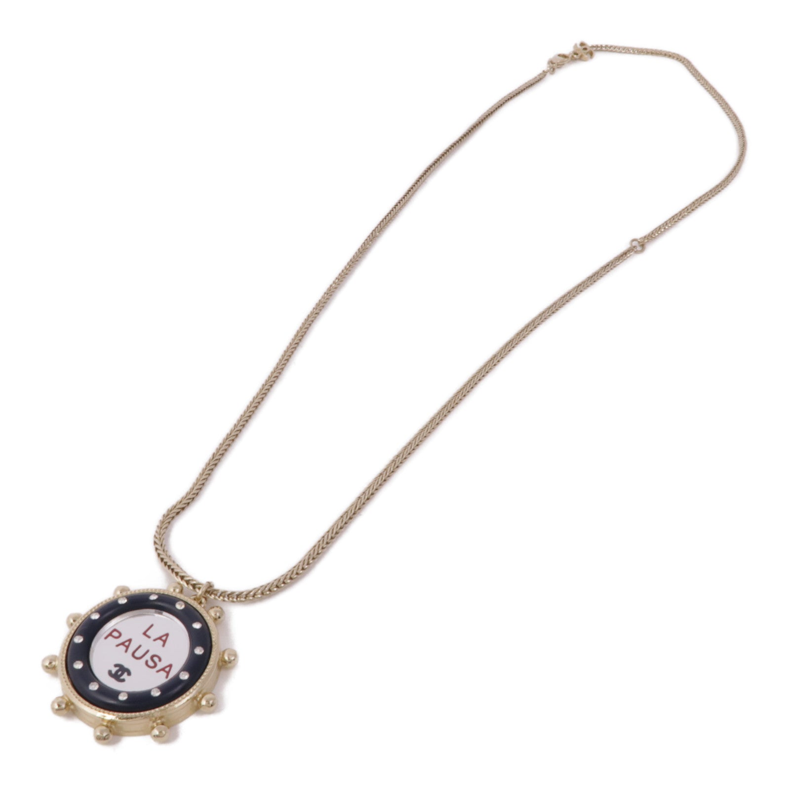 CHANEL CC Necklace Metal Gold Silver Navy