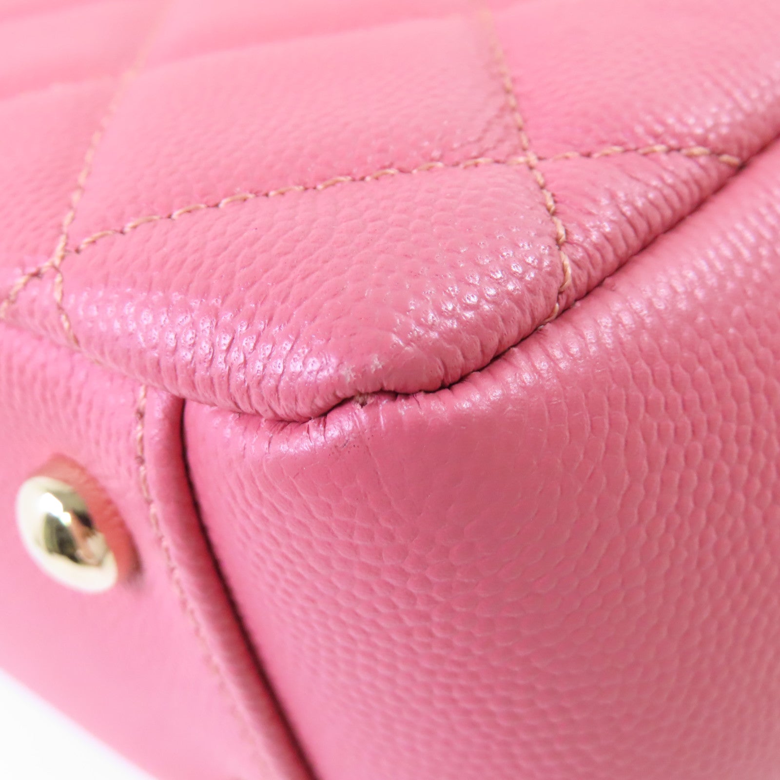 CHANEL 菱格Caviar皮革2Way Shoulder Bag金扣鏈帶手挽肩背兩用袋粉紅色