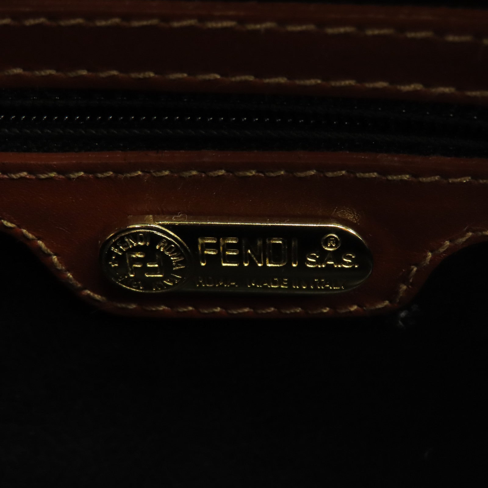 FENDI 塗層帆布Vintage Boston Bag金扣手挽肩背兩用袋啡色