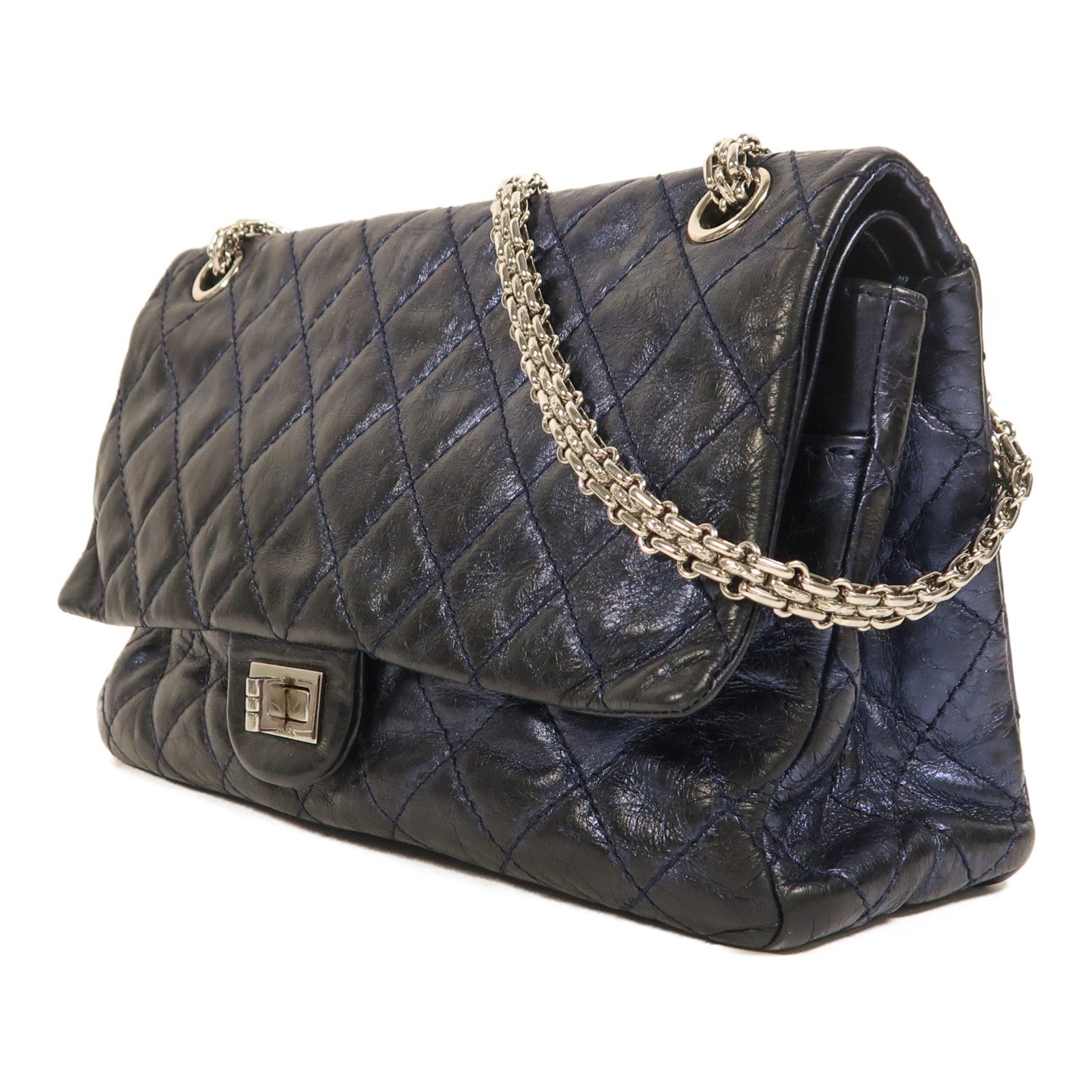 CHANEL 牛皮皮革2.55銀扣鏈帶肩背袋