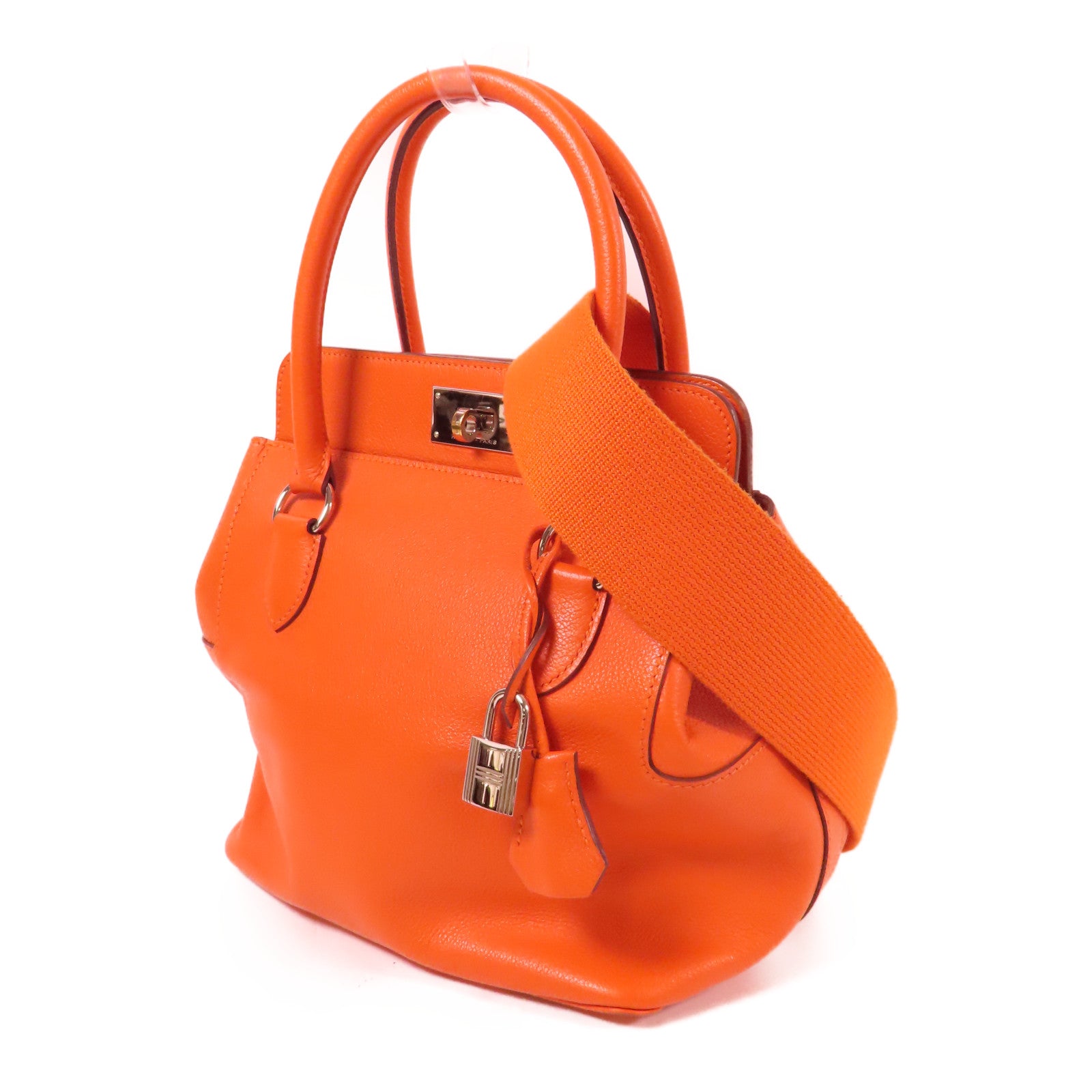 HERMES Clemence皮革Tool Box 20手挽肩背兩用袋Orange