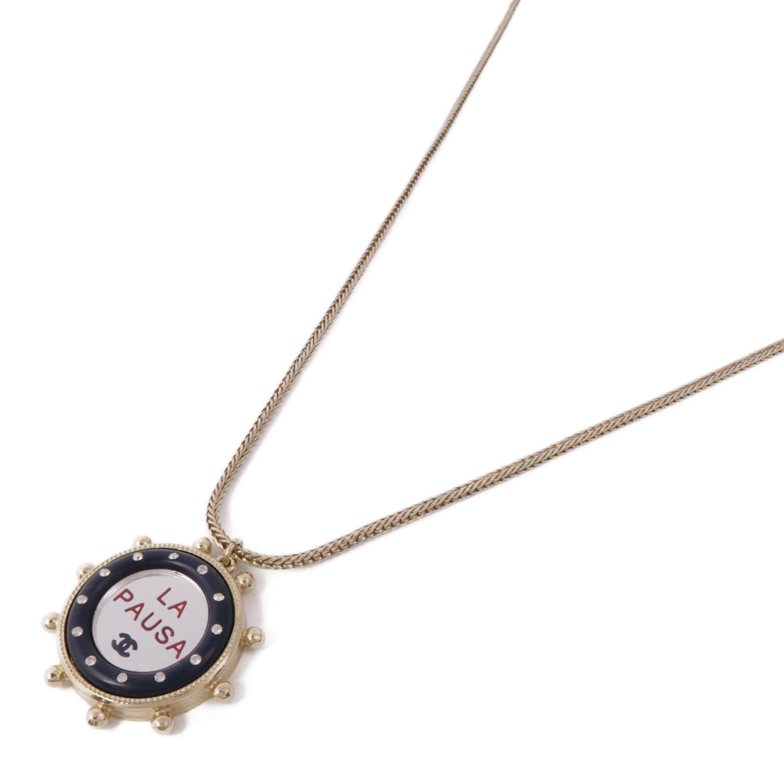 CHANEL CC Necklace Metal Gold Silver Navy
